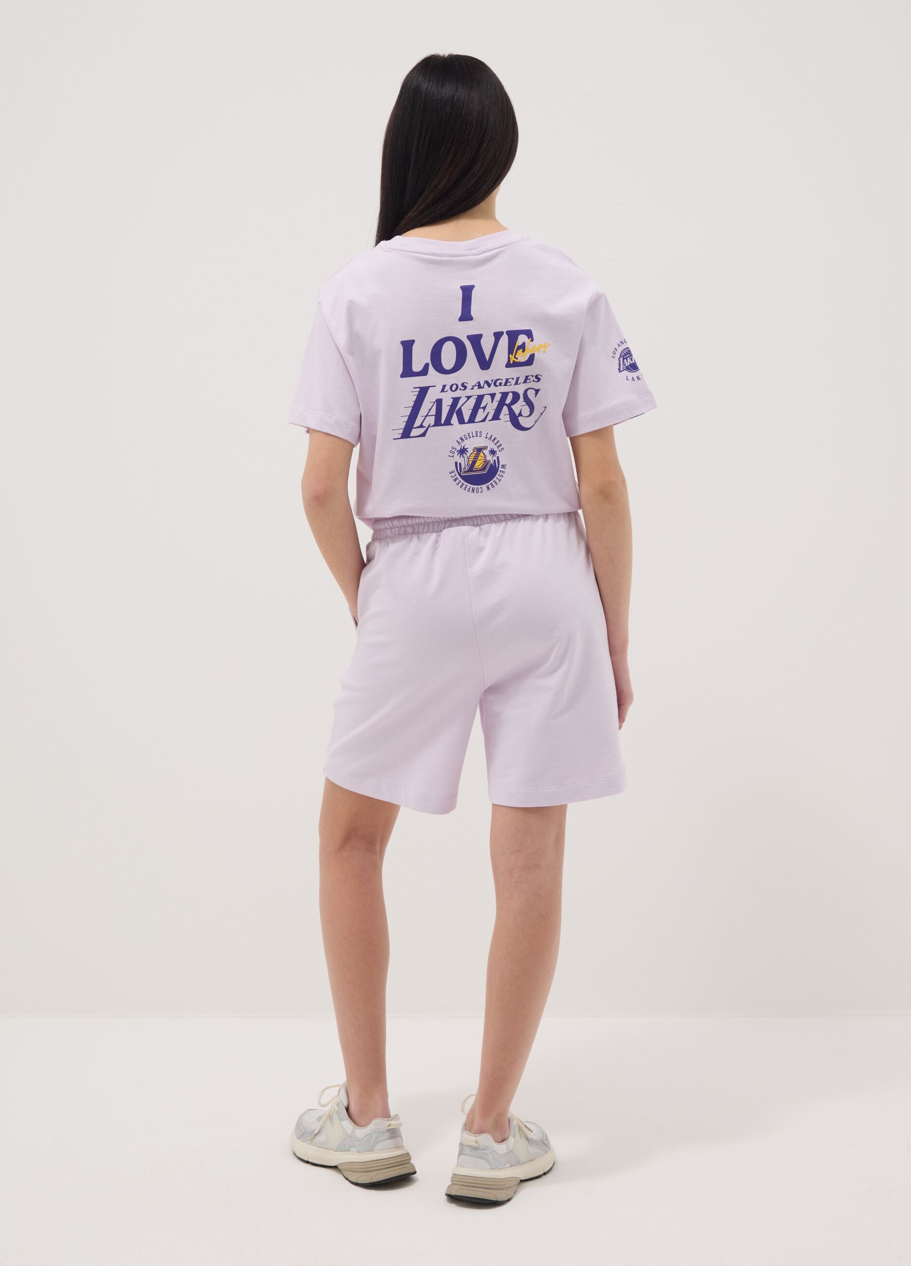 Short in puro cotone viola da ragazza comfort fit con stampe Lakers