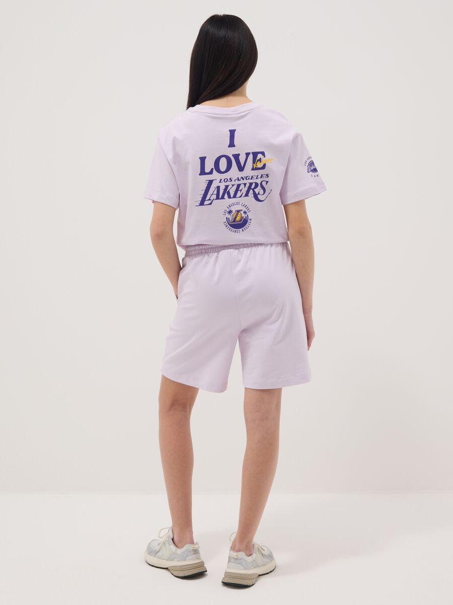 Short in puro cotone viola da ragazza comfort fit con stampe Lakers_2
