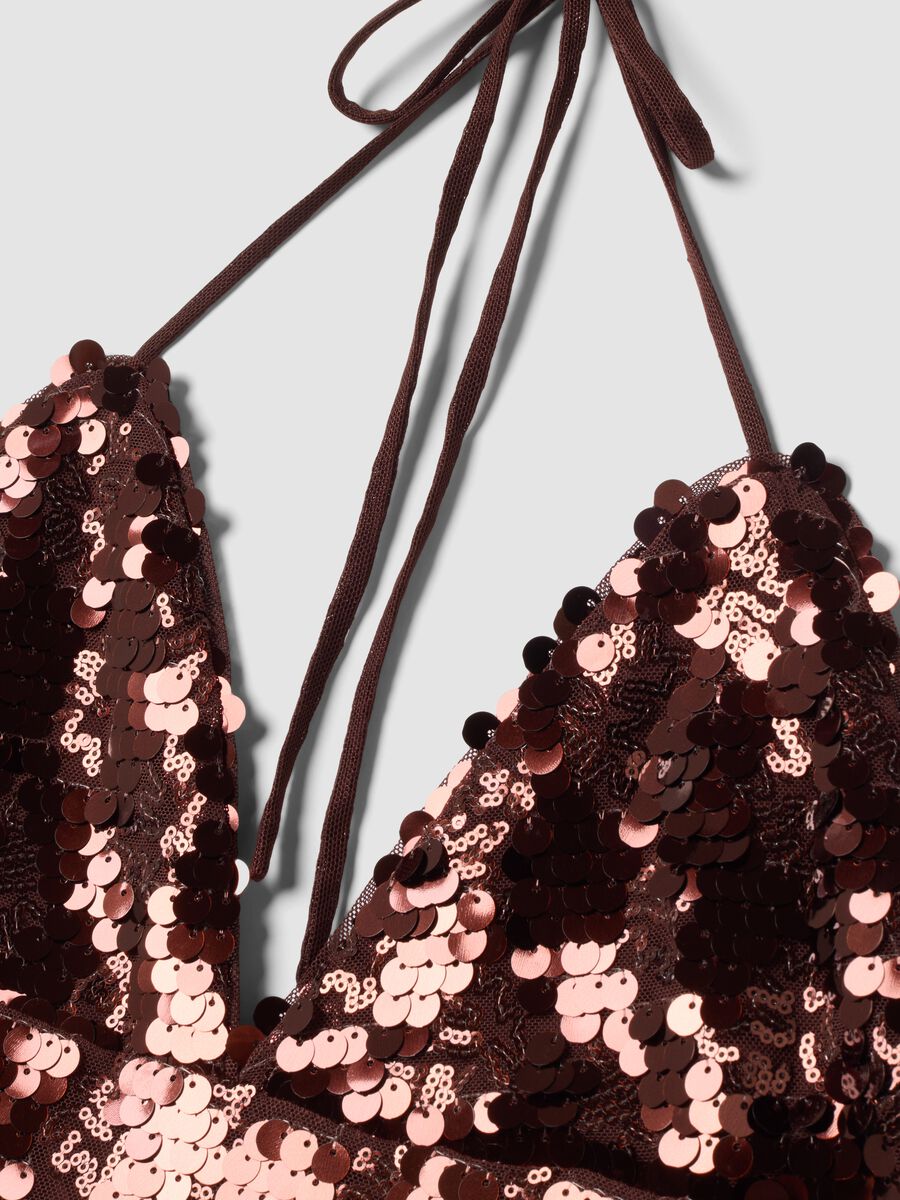 Top marrone in tessuto elasticizzato con paillettes_5