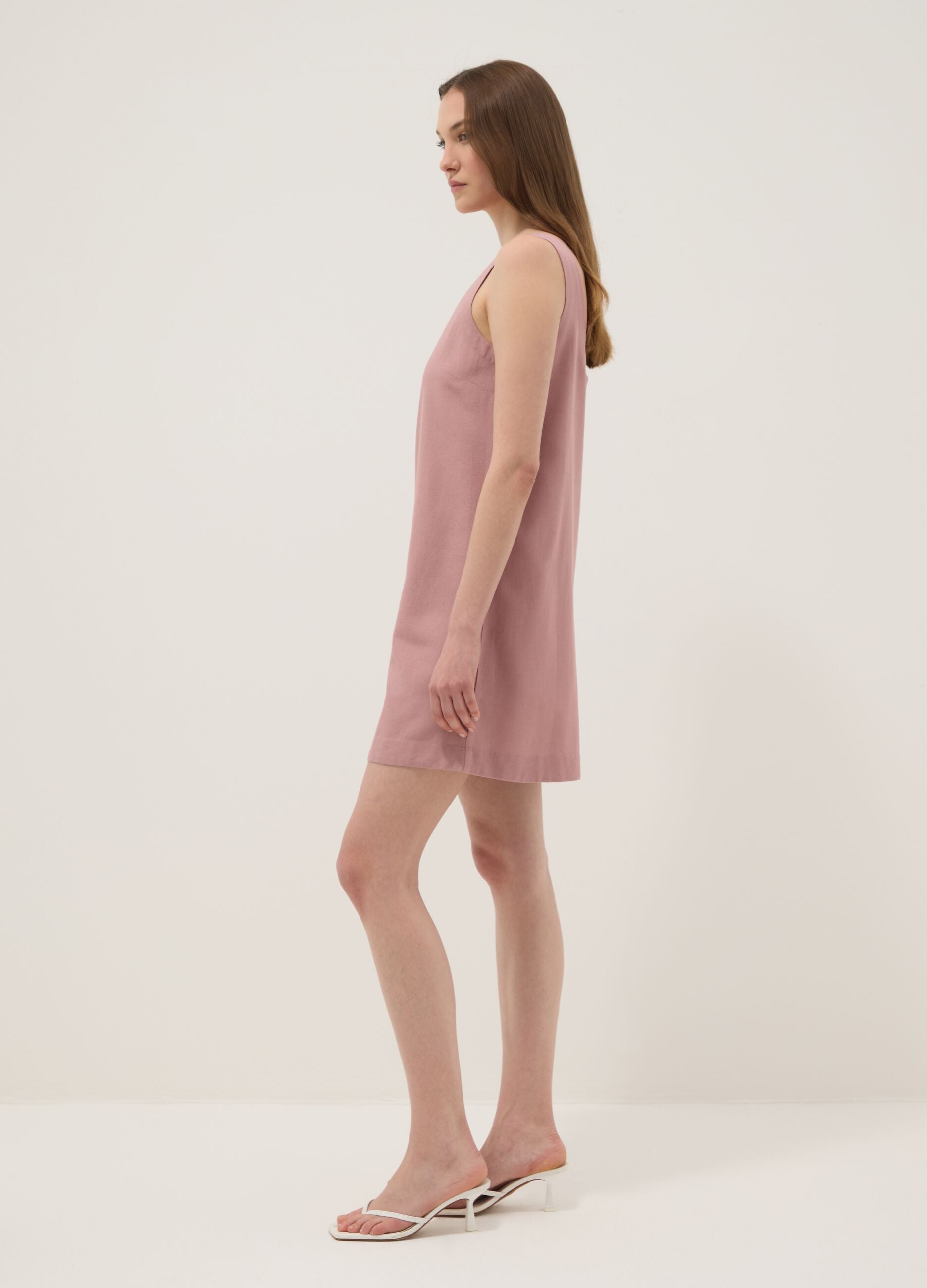 Pink regular-fit dress in a viscose, cotton and linen blend