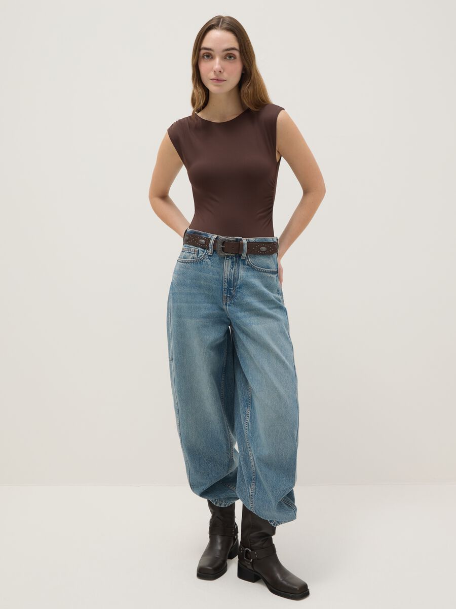 Brown stretch fabric bodysuit regular fit_1