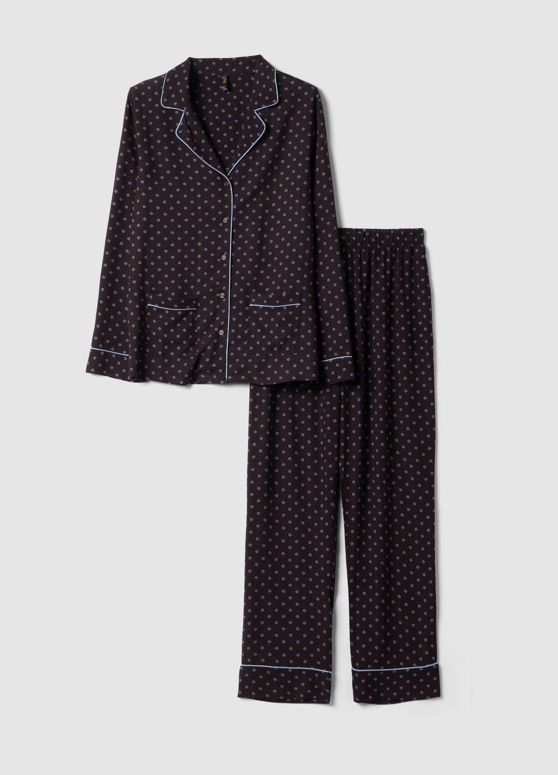 Brown pure viscose V-neck patterned pyjamas