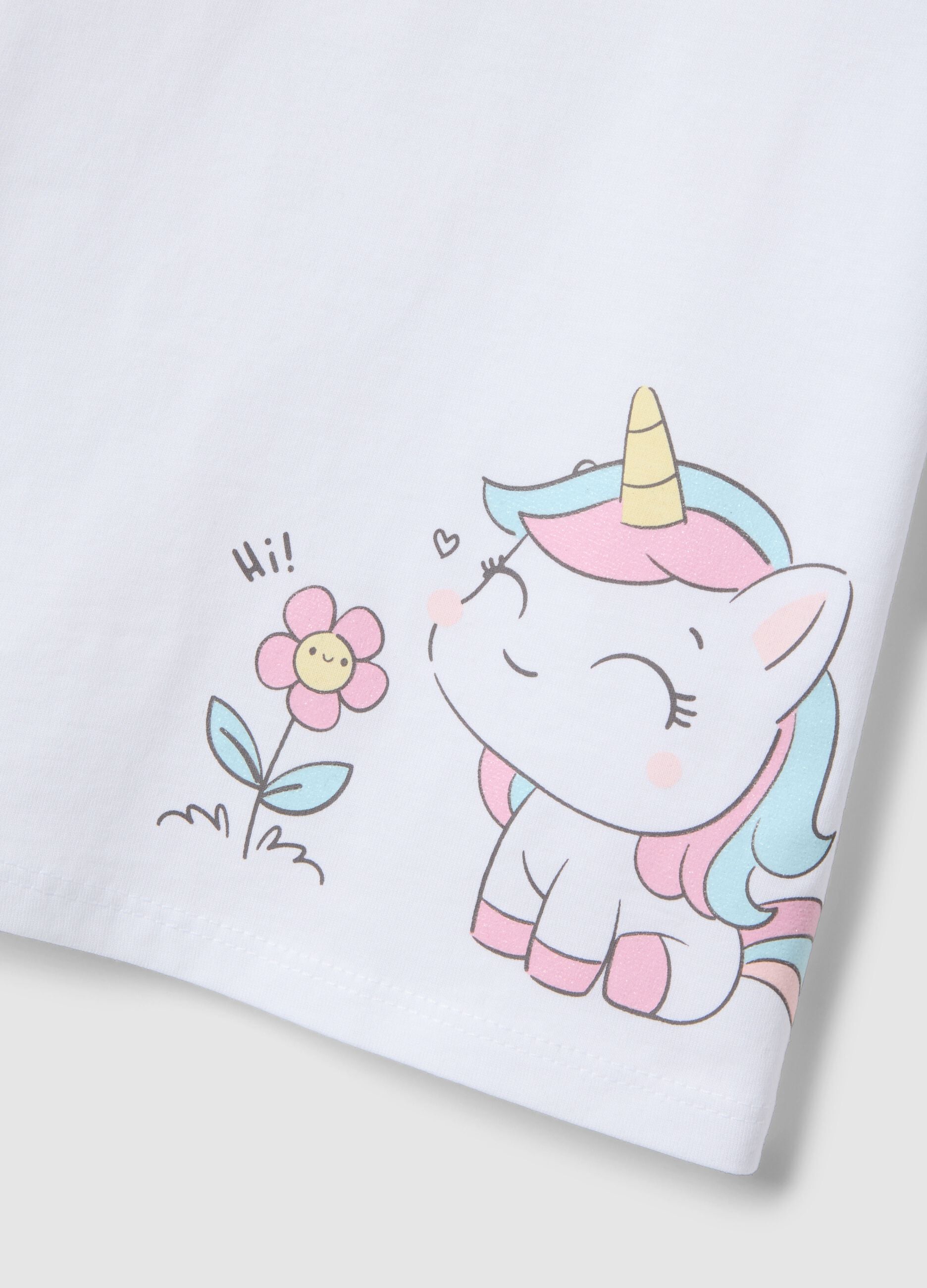 White pure cotton T-shirt for girls regular fit with unicorn