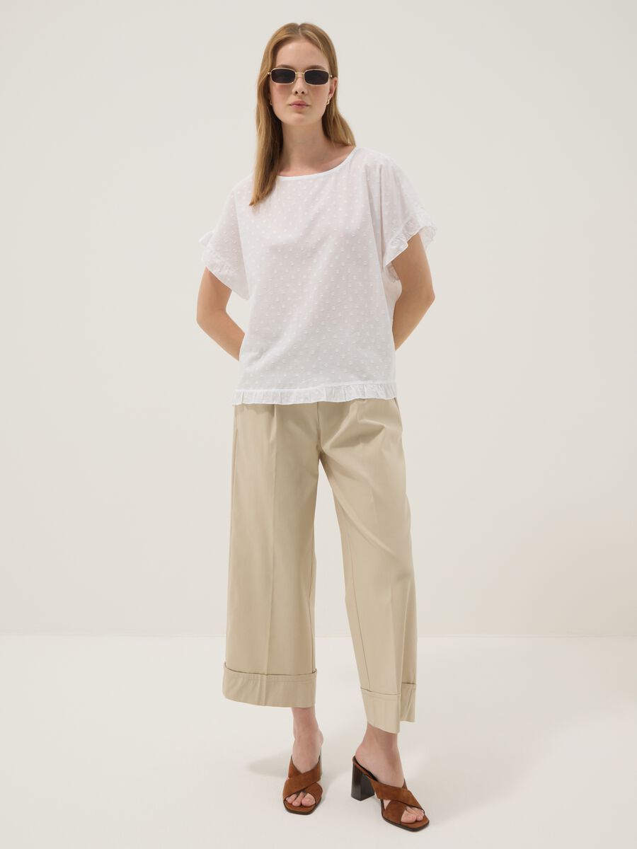 White pure-cotton blouse with ruffle trim_2