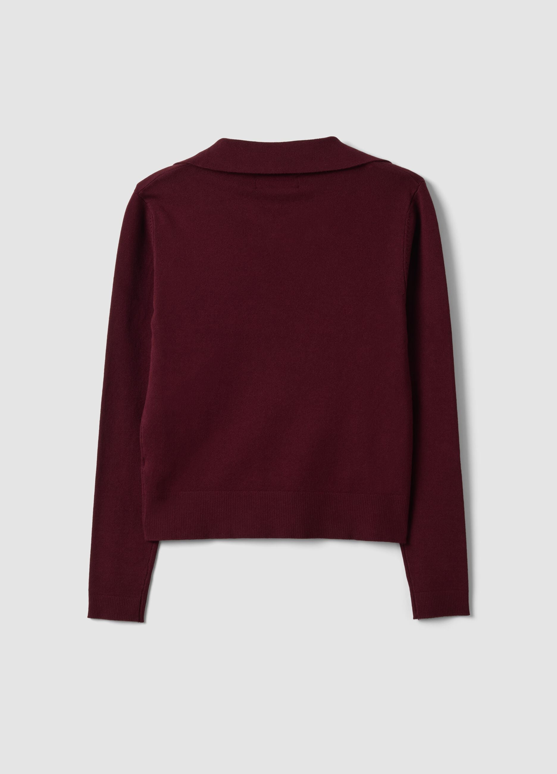 Red viscose-blend polo-collar top, regular fit