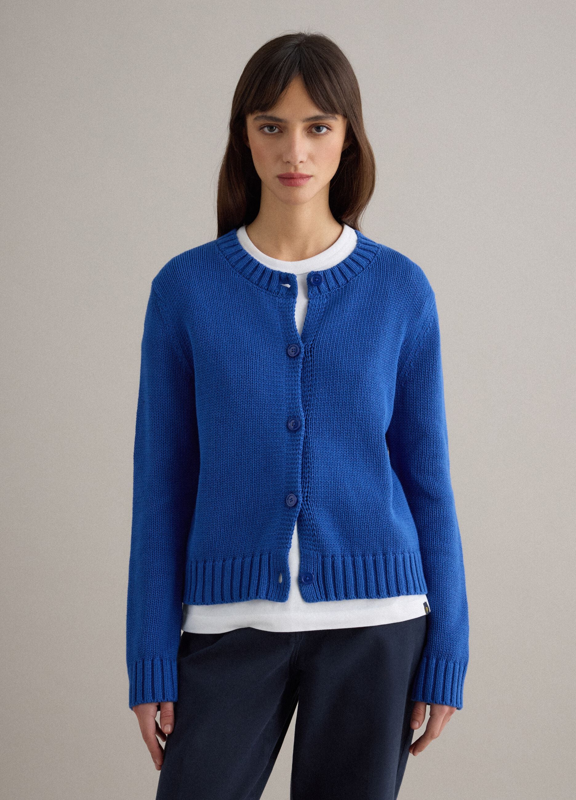 Blue regular fit pure cotton cardigan with buttons