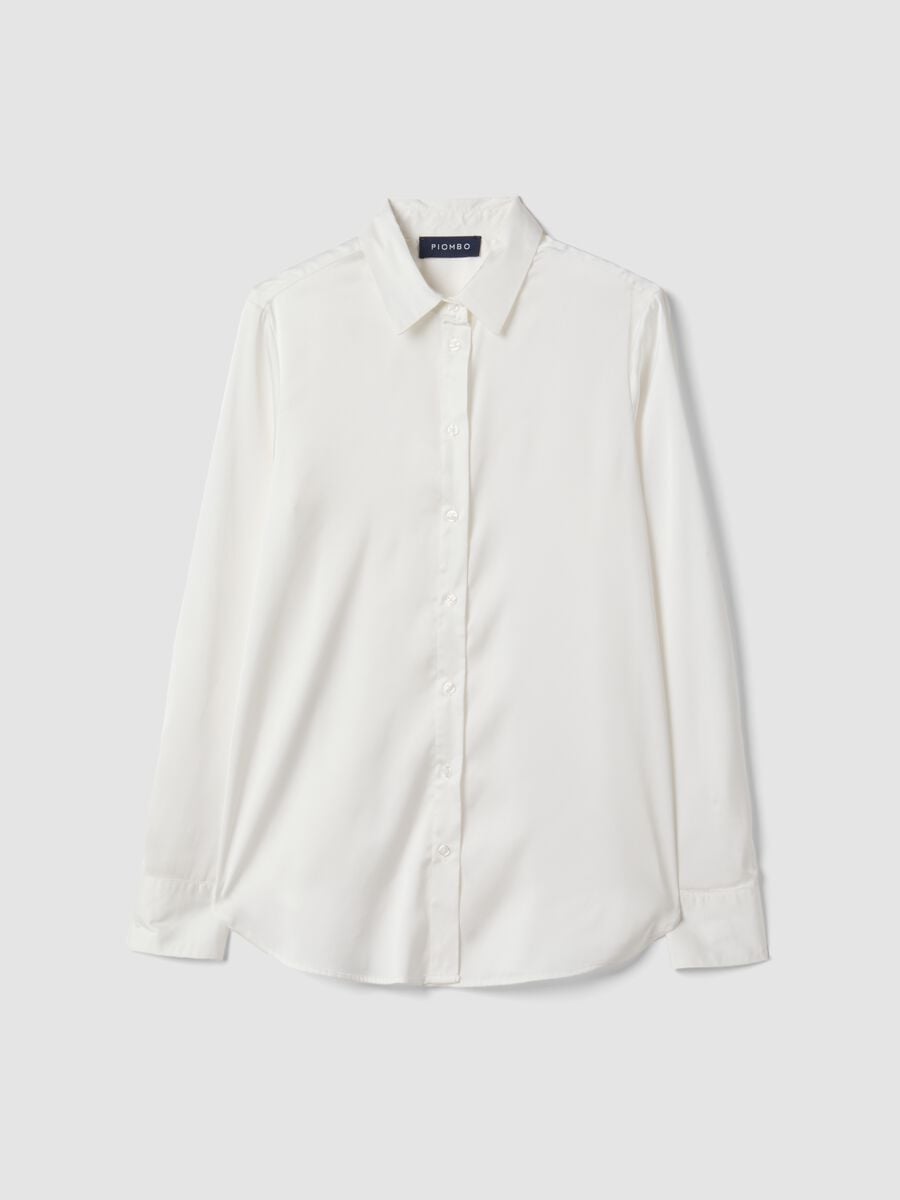 White stretch-fabric shirt with classic collar, regular fit_4