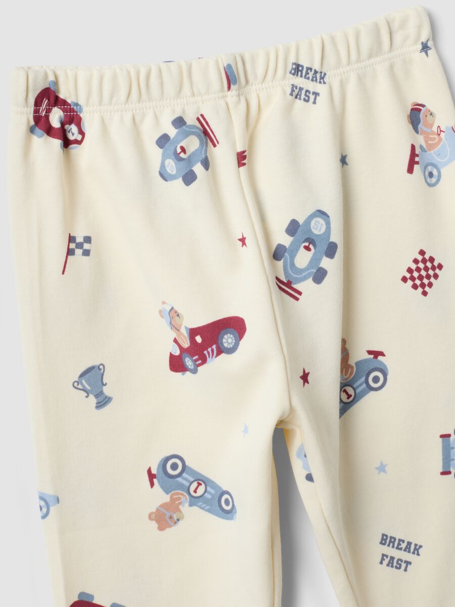 White organic cotton baby pyjamas with car print_3