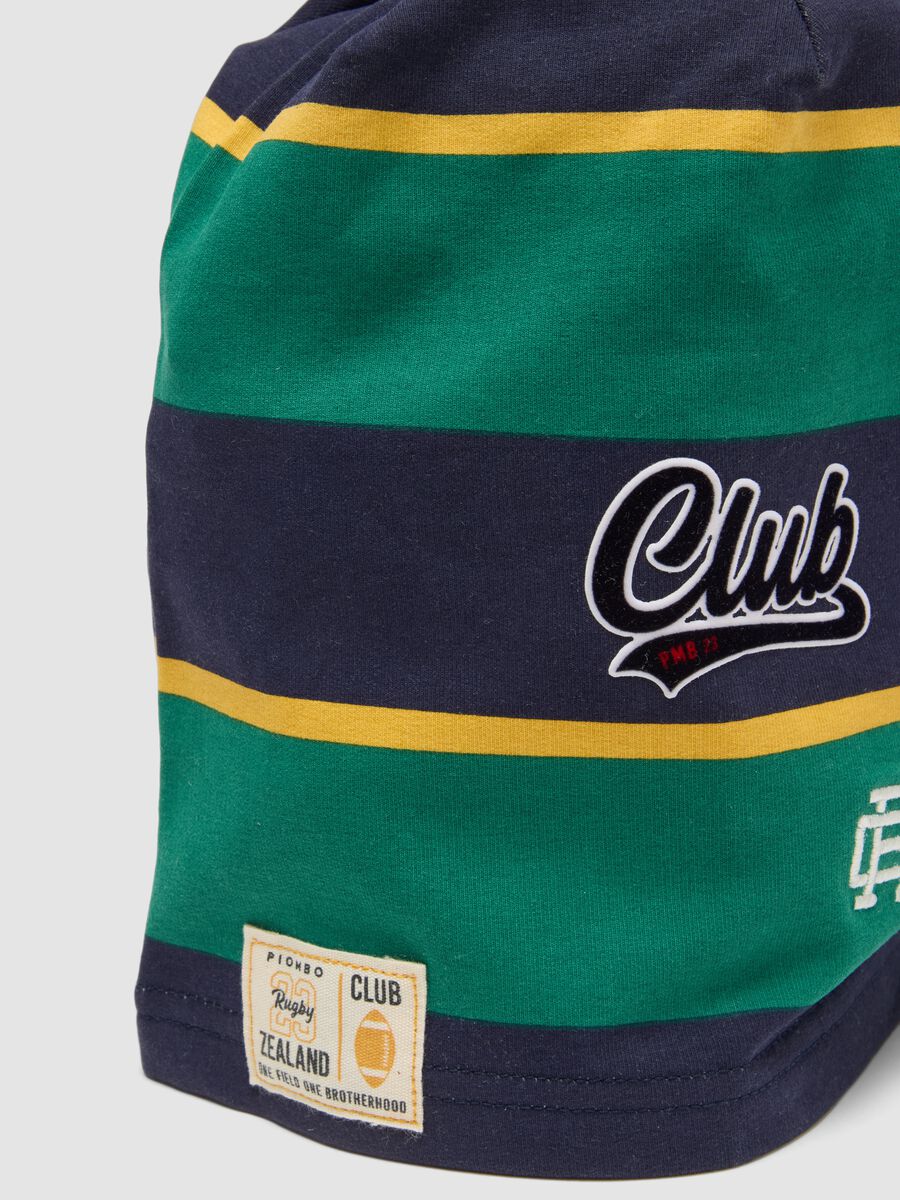 Multicolour striped stretch cotton hat with &lsquo;Club&rsquo; slogan_2