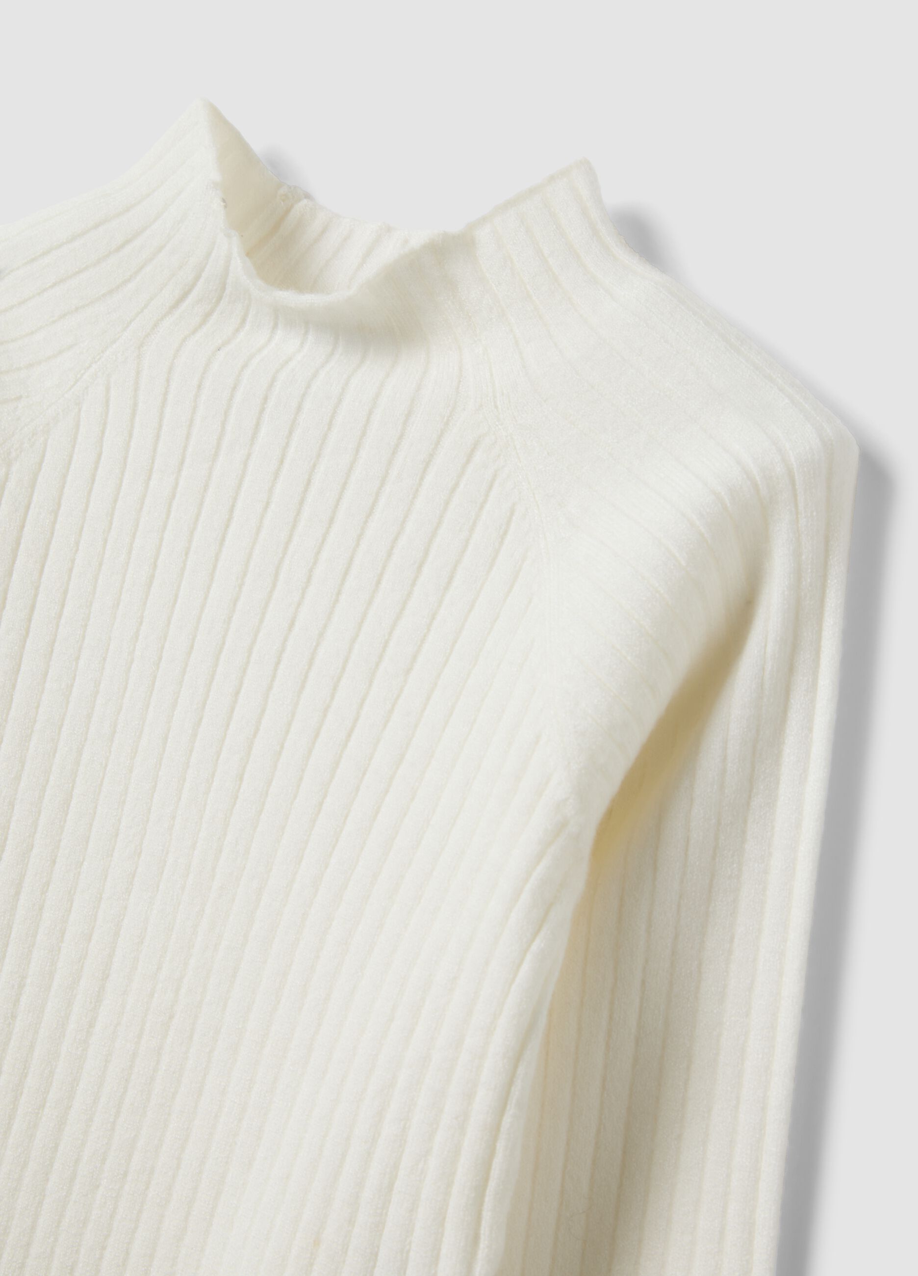 White ribbed viscose-blend crew-neck top, regular fit