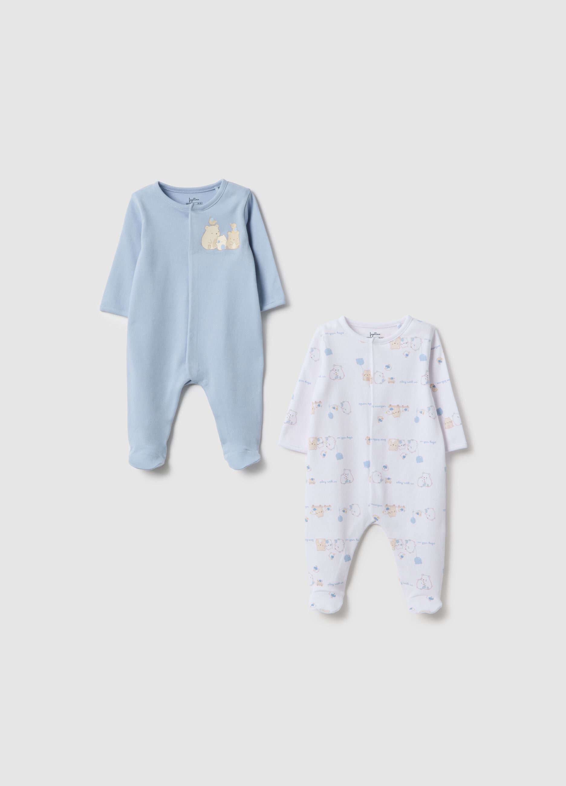 Blue and white pure cotton baby sleepsuits pack