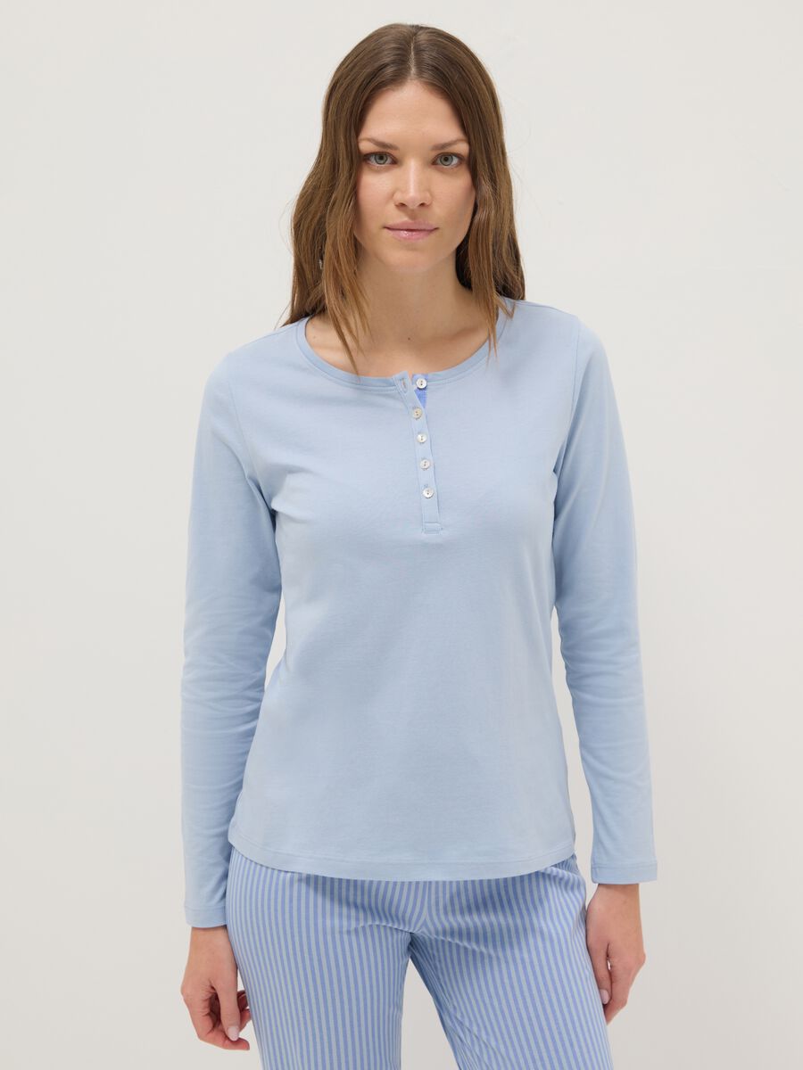 Pigiama azzurro a righe in puro cotone regular fit_1