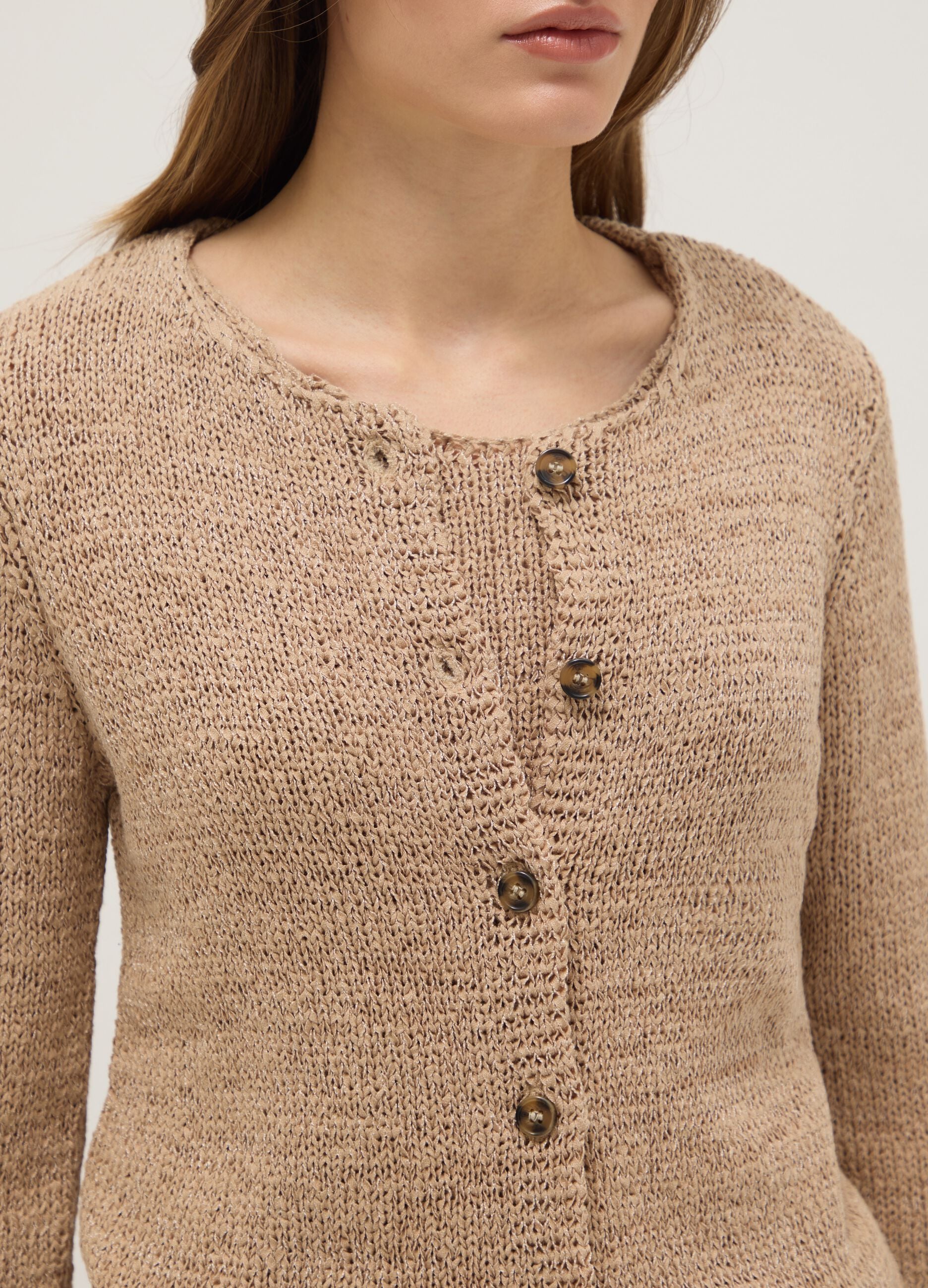 Beige cotton blend cardigan regular fit with buttons