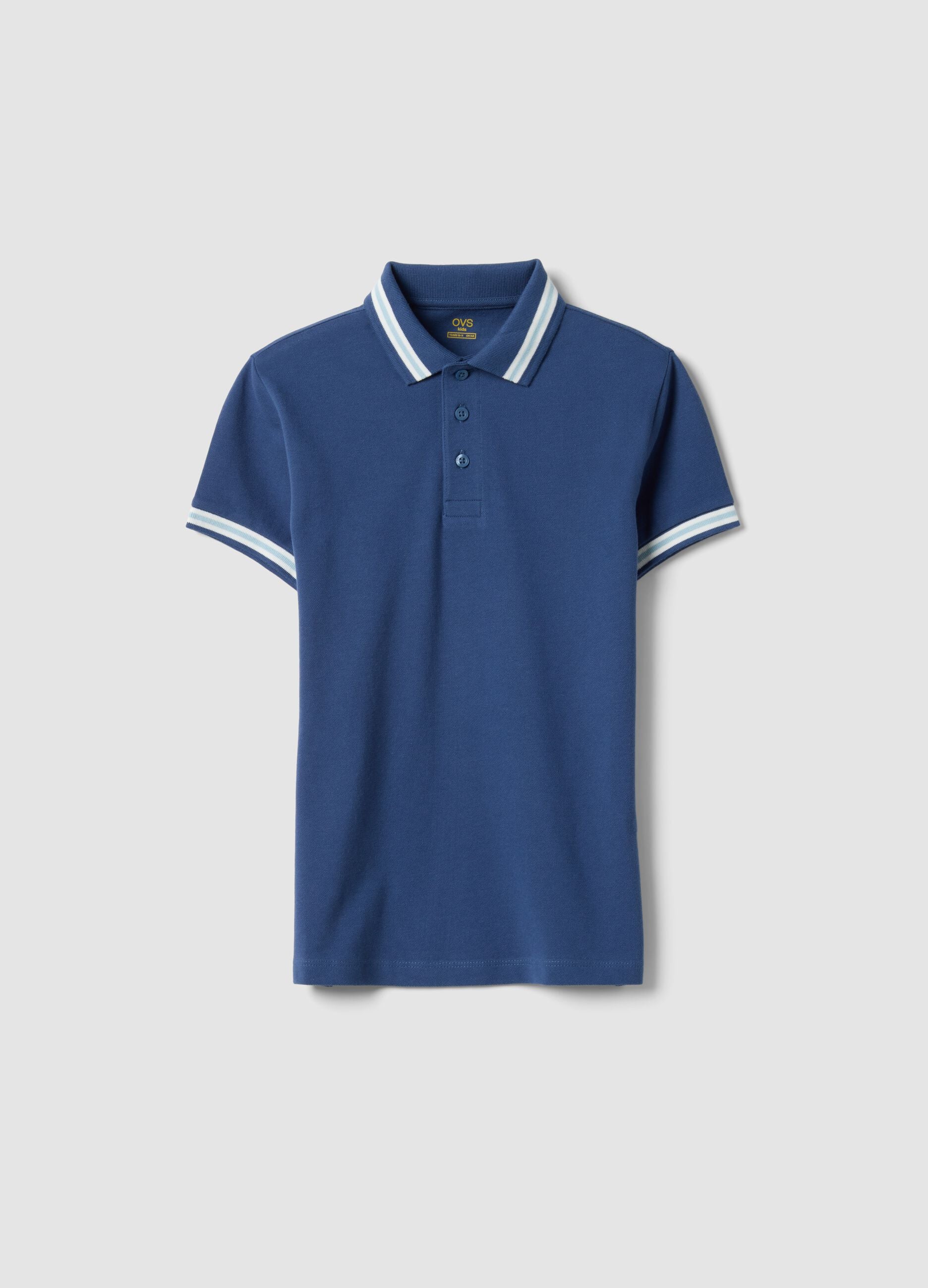 Boy's blue pure cotton polo, regular fit