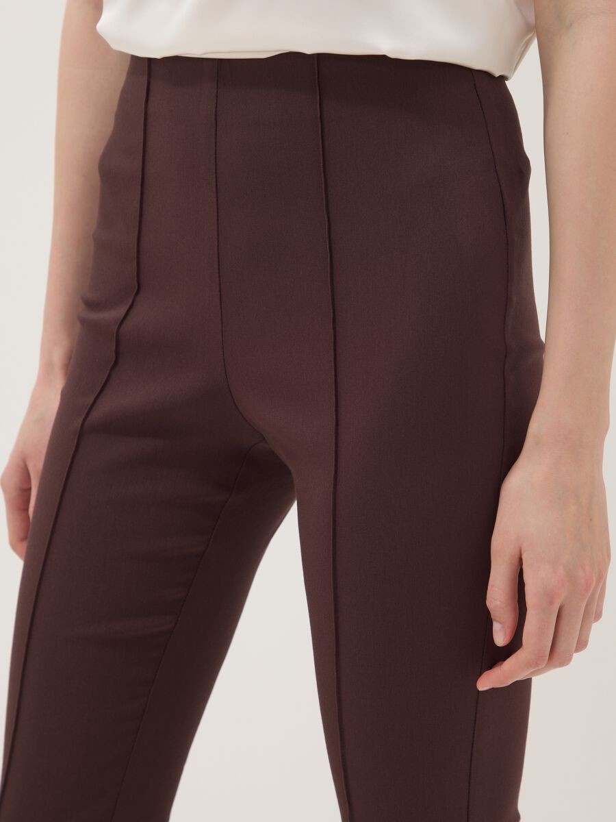 Brown stretch viscose flared leggings_3