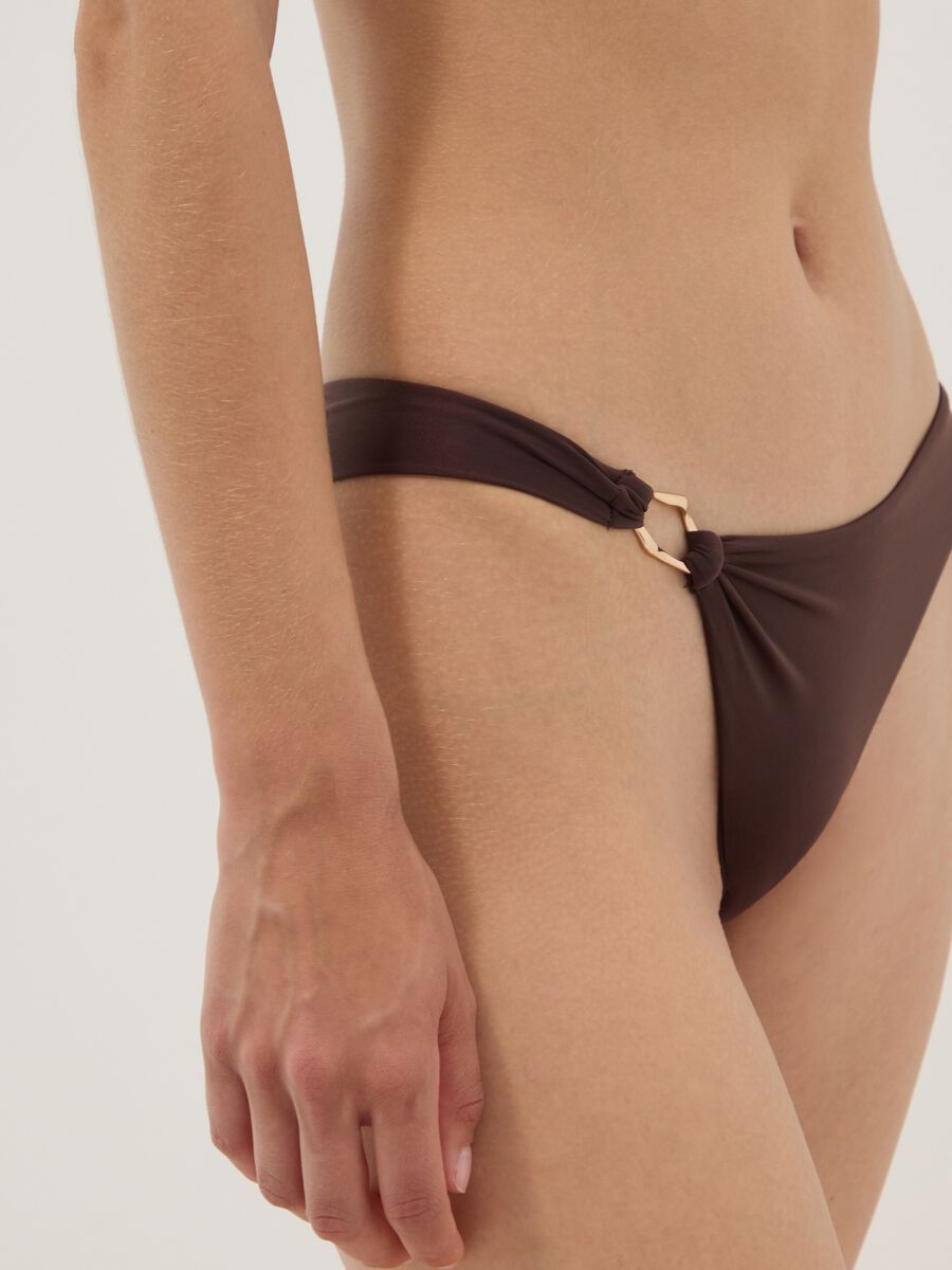 Brown stretch bikini bottoms with ring detail_3
