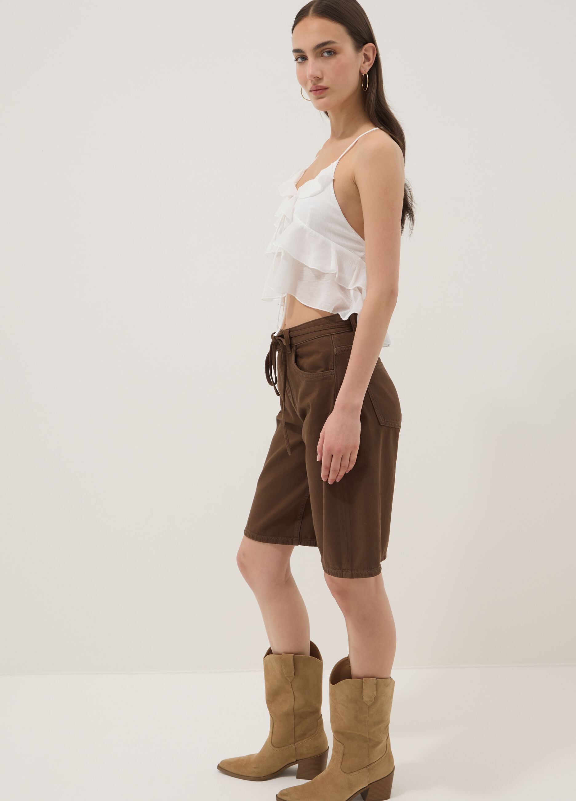 White ruffle top with thin straps
