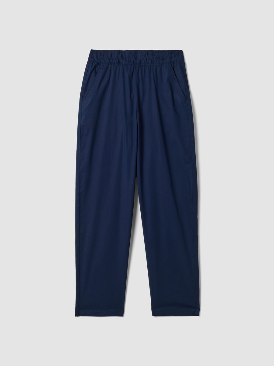 Blue stretch cotton trousers with elasticated waist_4