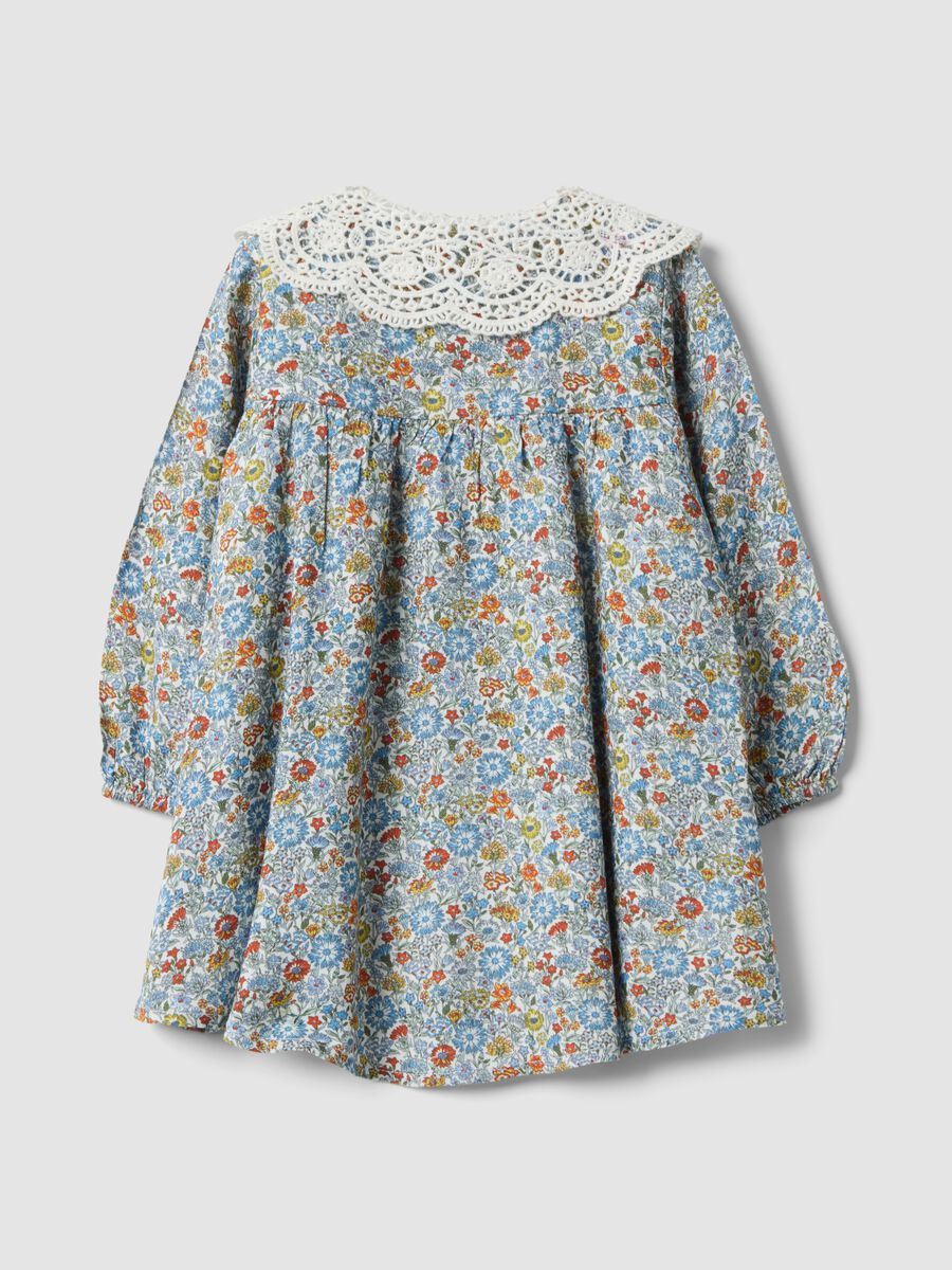 Multicolour pure viscose floral dress with lace collar_1