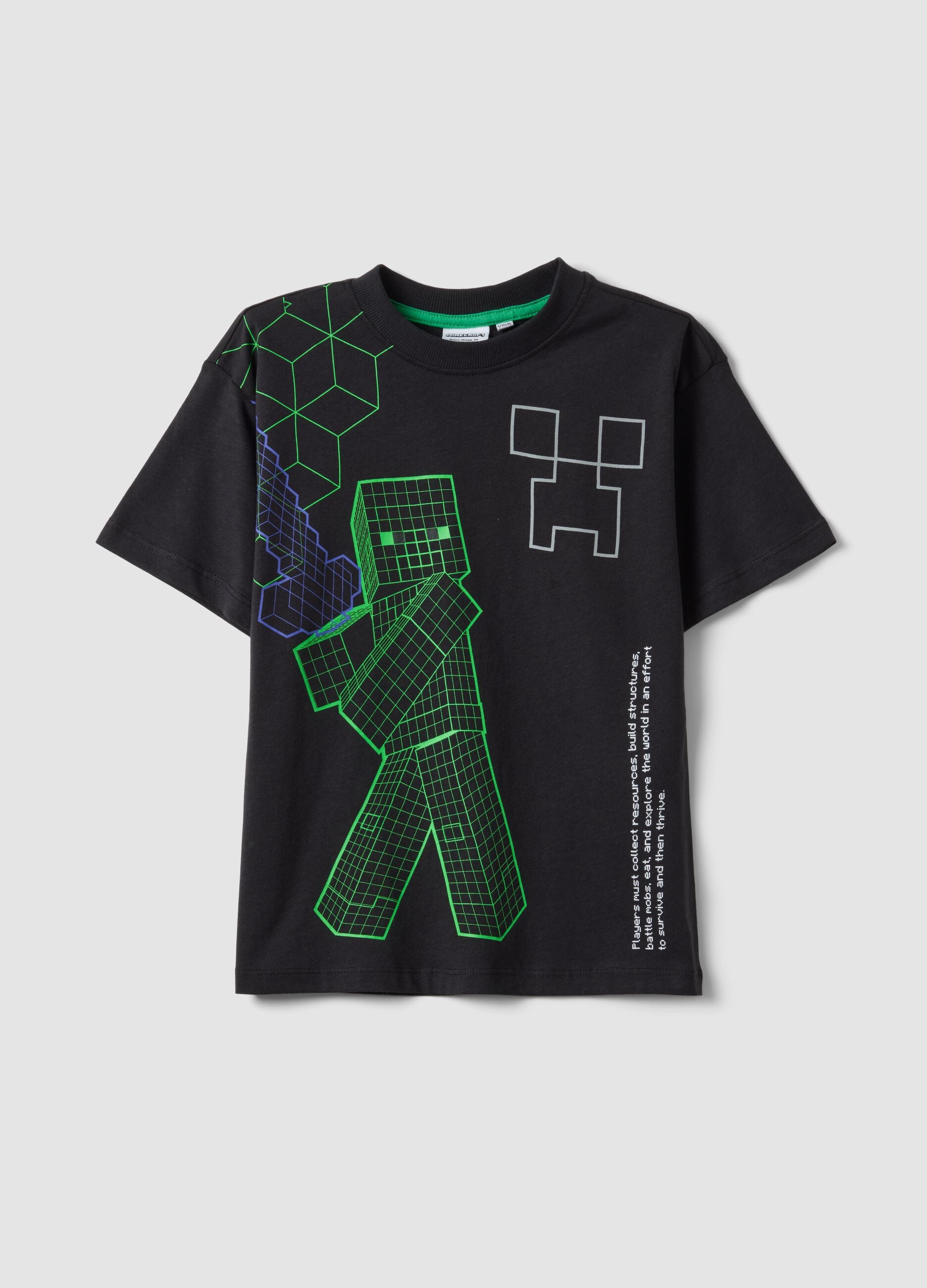 Kids&rsquo; black pure cotton Minecraft oversized-fit T-shirt