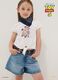 White stretch cotton T-shirt with knot and Toy Story print for girls_0
