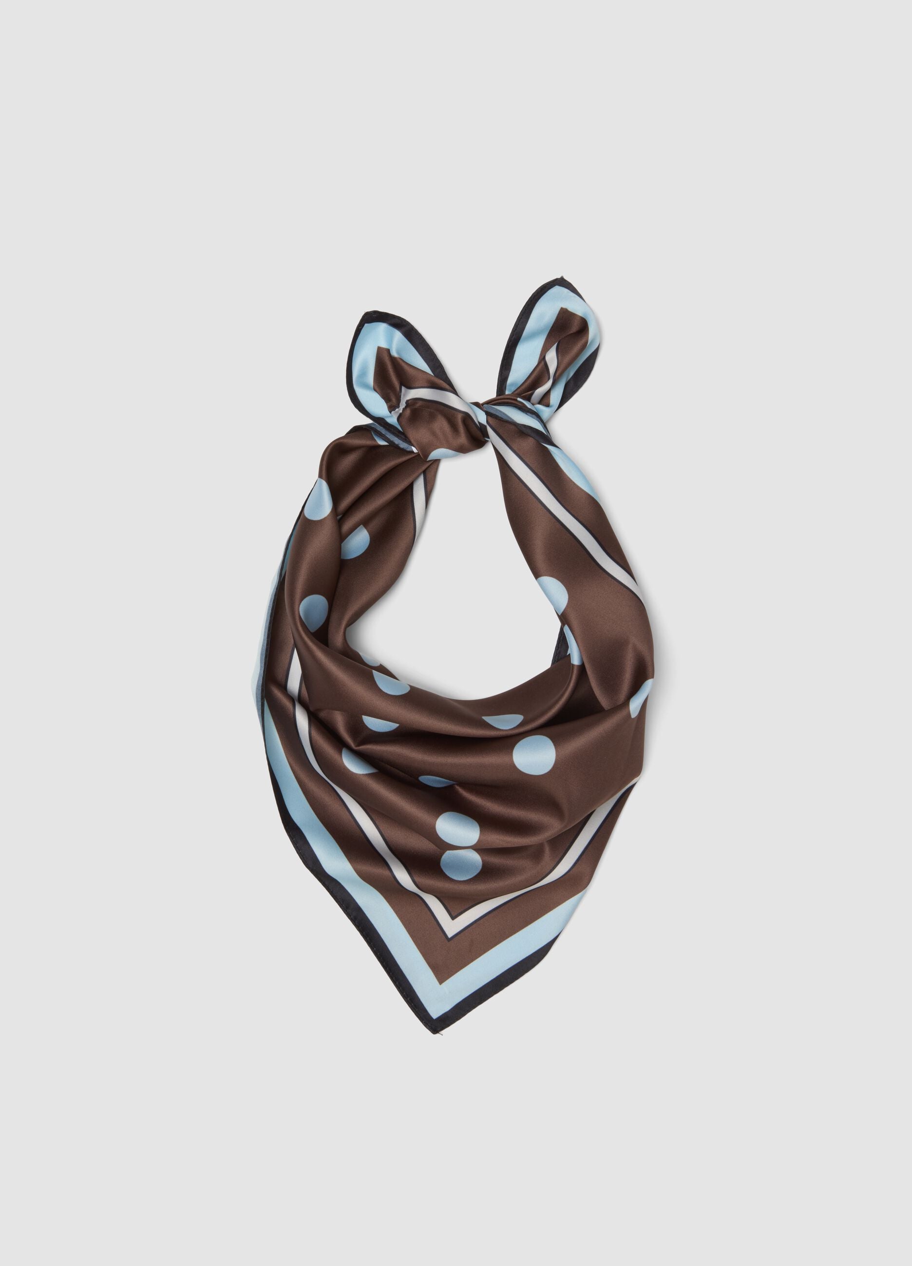 Brown polka-dot scarf with contrast border