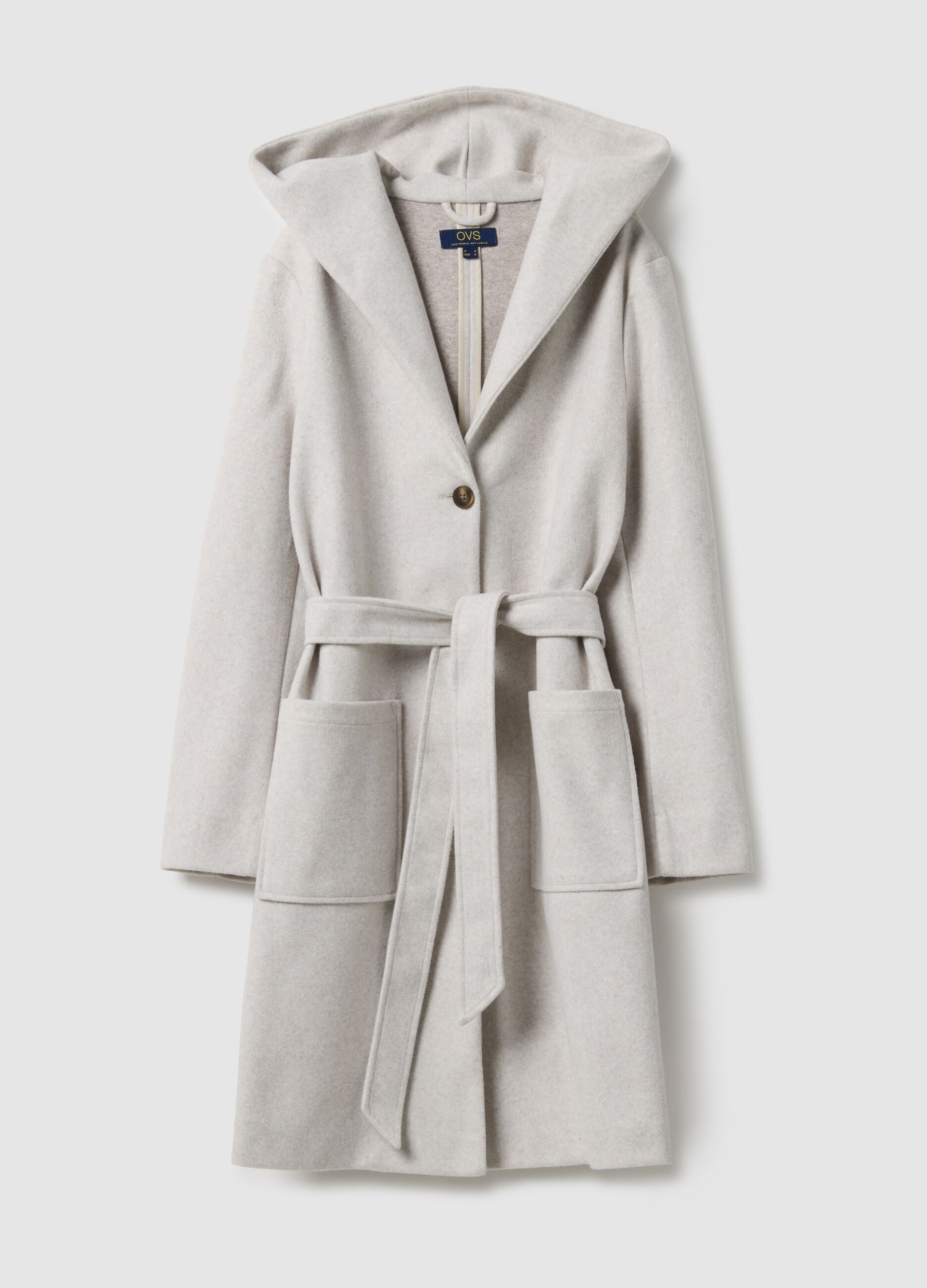 Regular fit beige single-breasted coat with belt