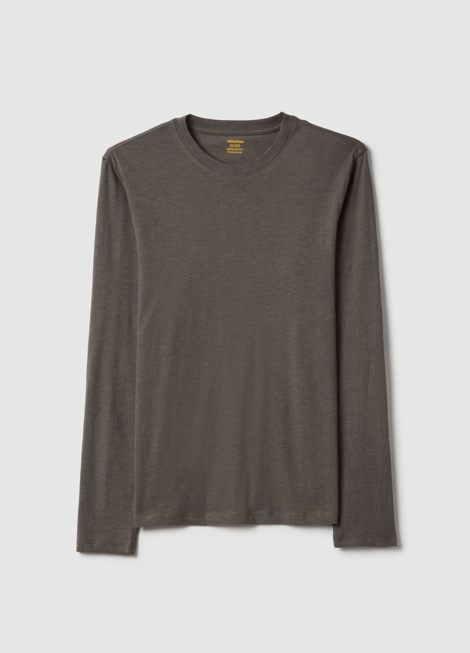 Grey long-sleeve pure cotton regular fit T-shirt