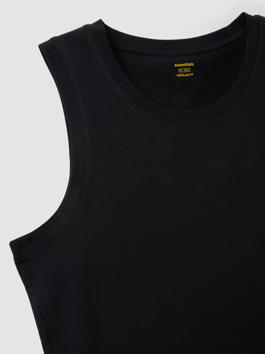 Black crew-neck cotton vest top, regular fit_5