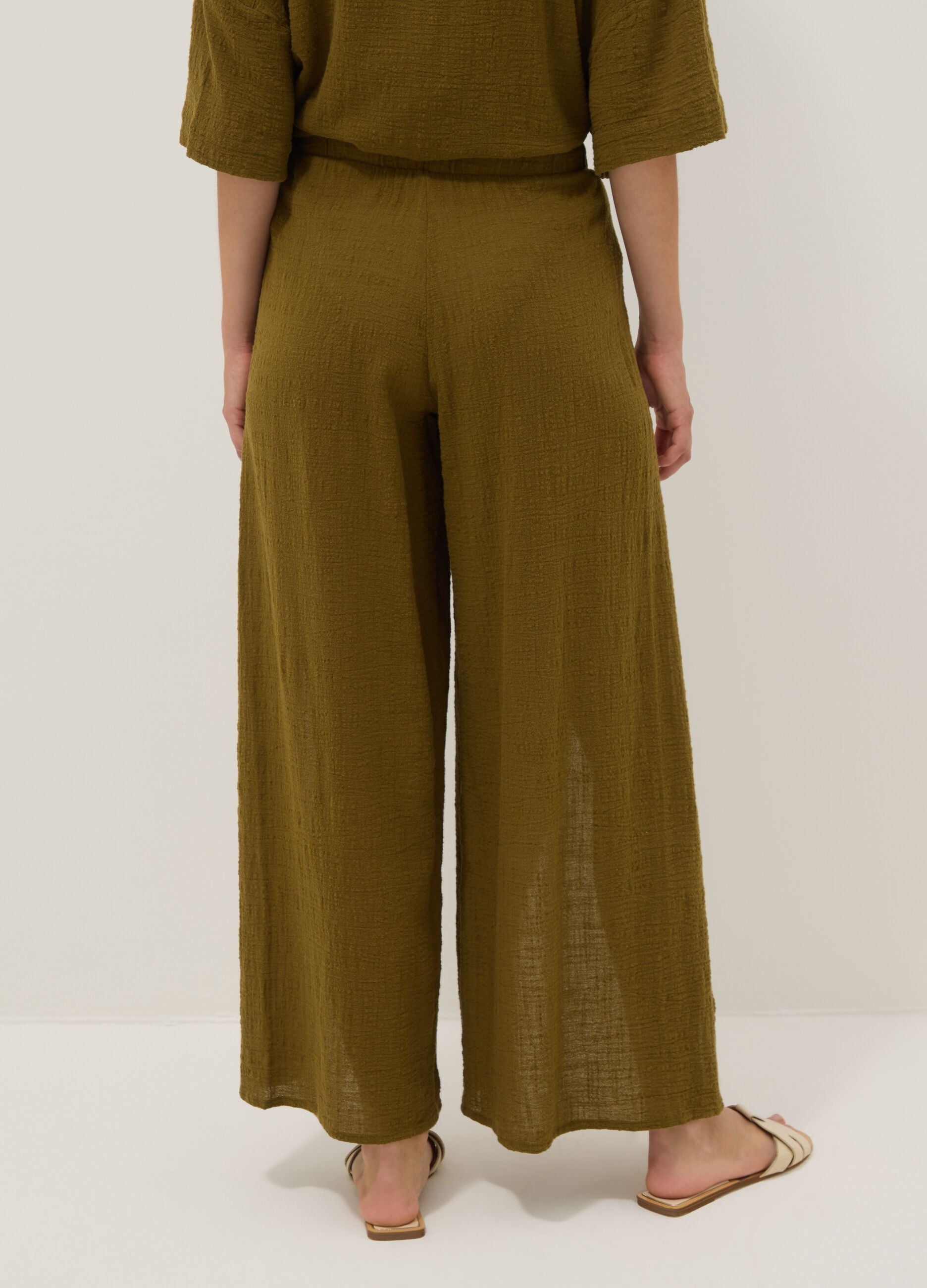 Green pure cotton beach trousers