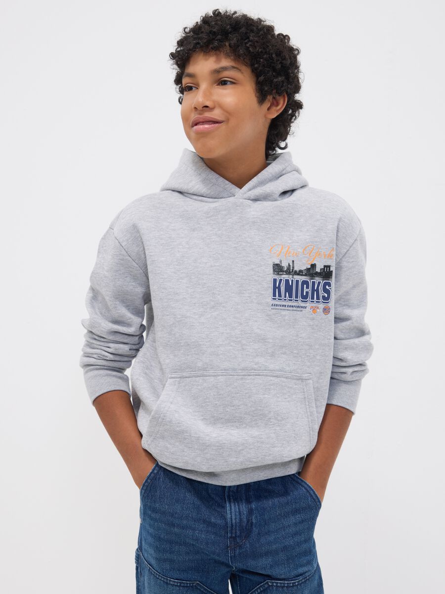 Grey cotton-blend hoodie with New York Knicks print_0