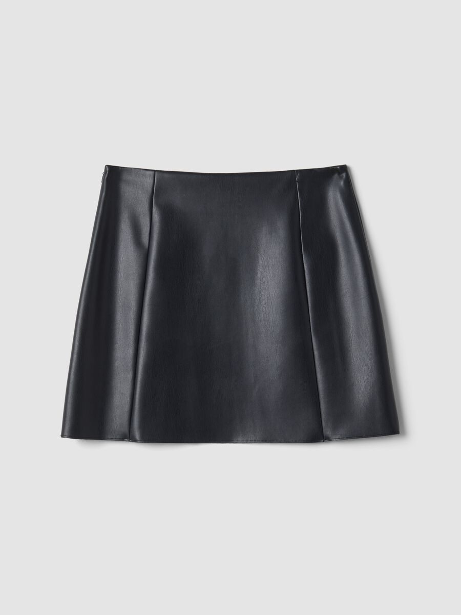 Short black A-line skirt with decorative flap pockets_6