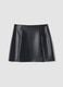 Short black A-line skirt with decorative flap pockets_6