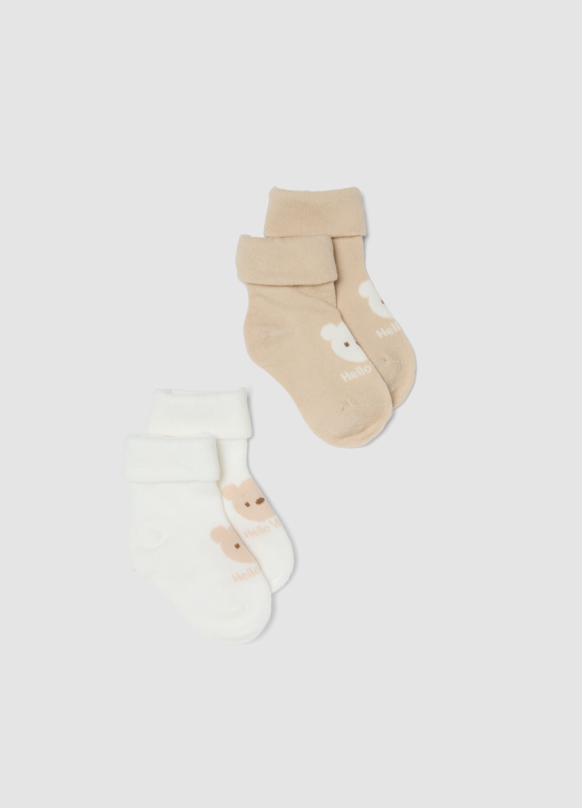 Twin pack of short socks in organic cotton blend multicolour for newborn