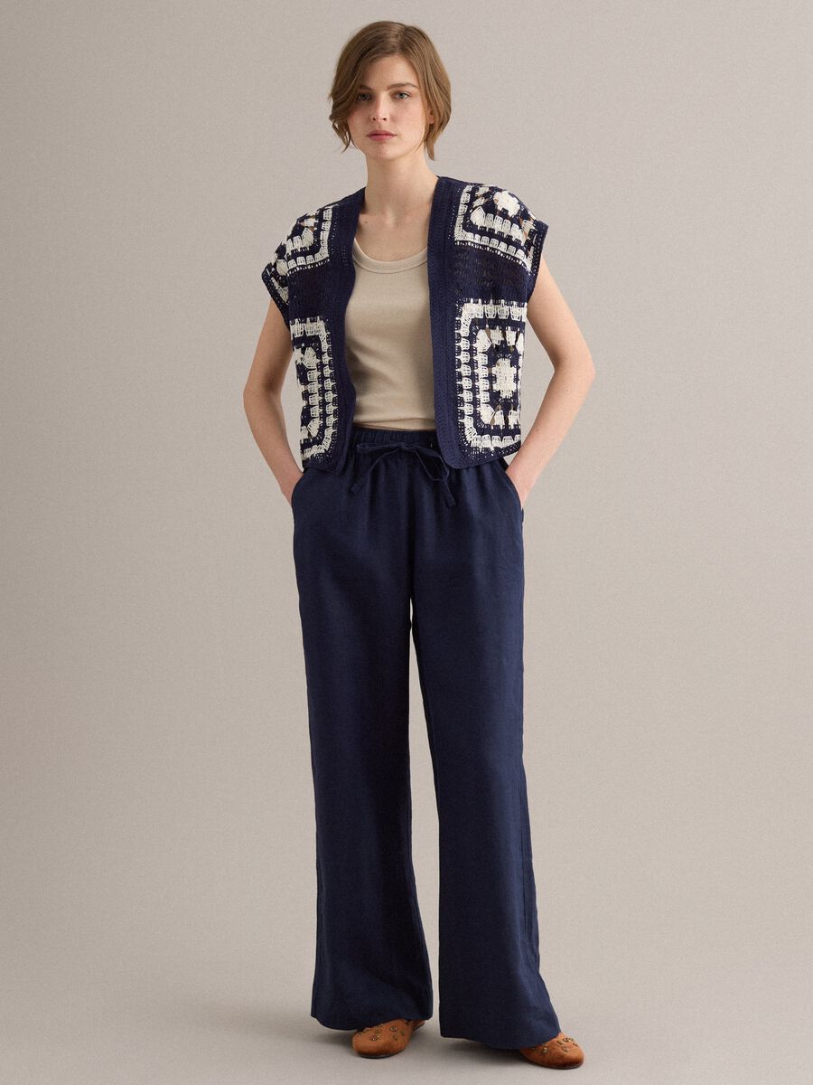 Gilet bianco e blu in crochet di misto cotone regular fit_2