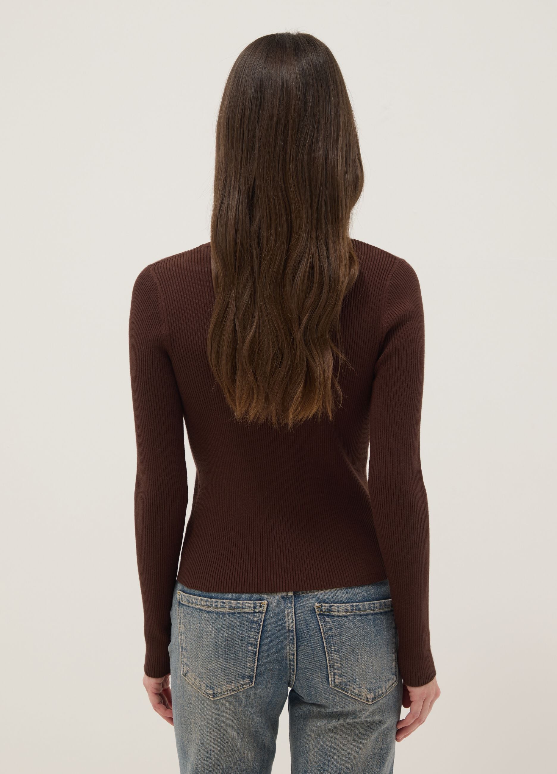 Brown viscose blend fitted cardigan