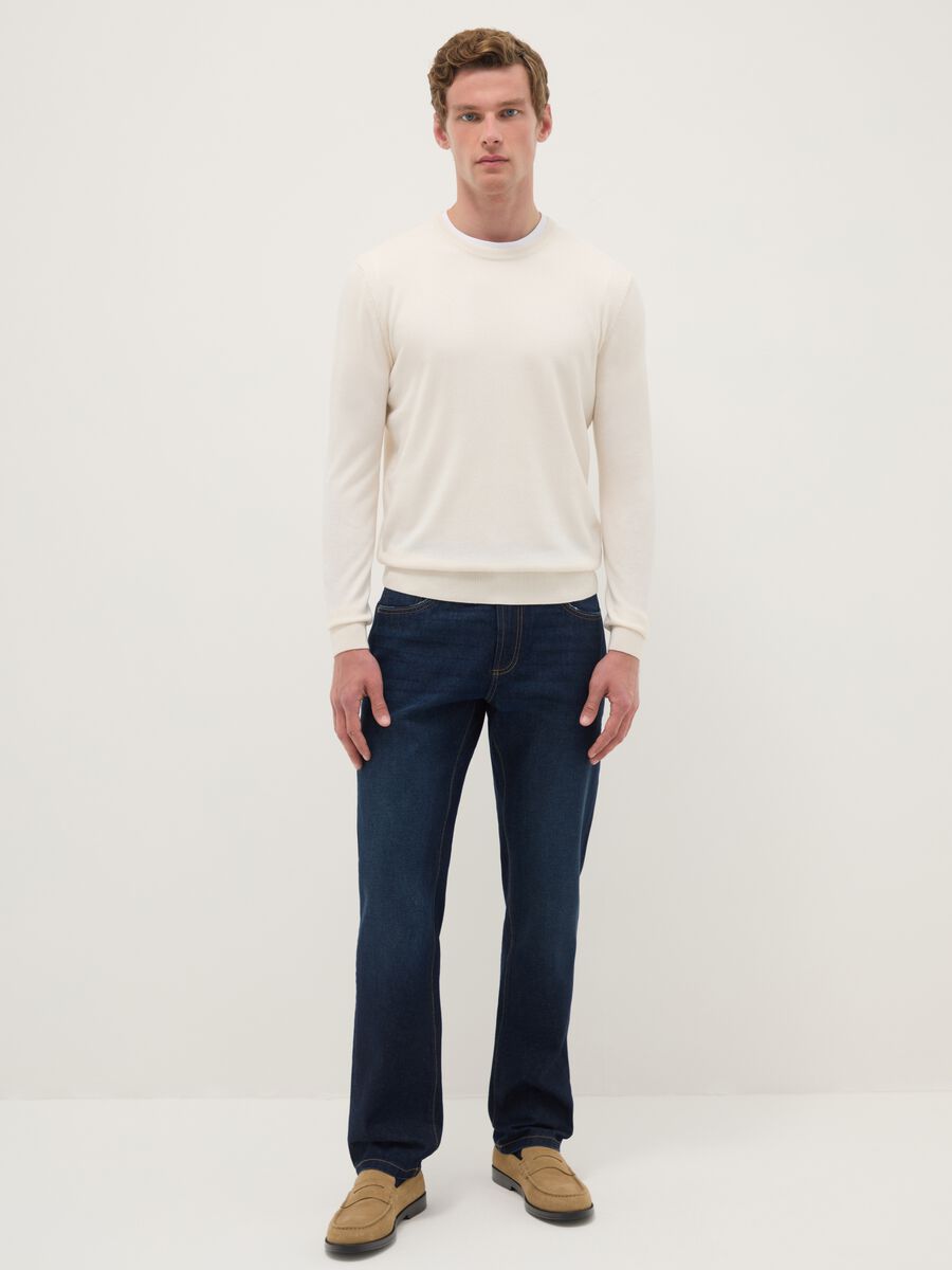Beige crew-neck cotton blend pullover regular fit_1