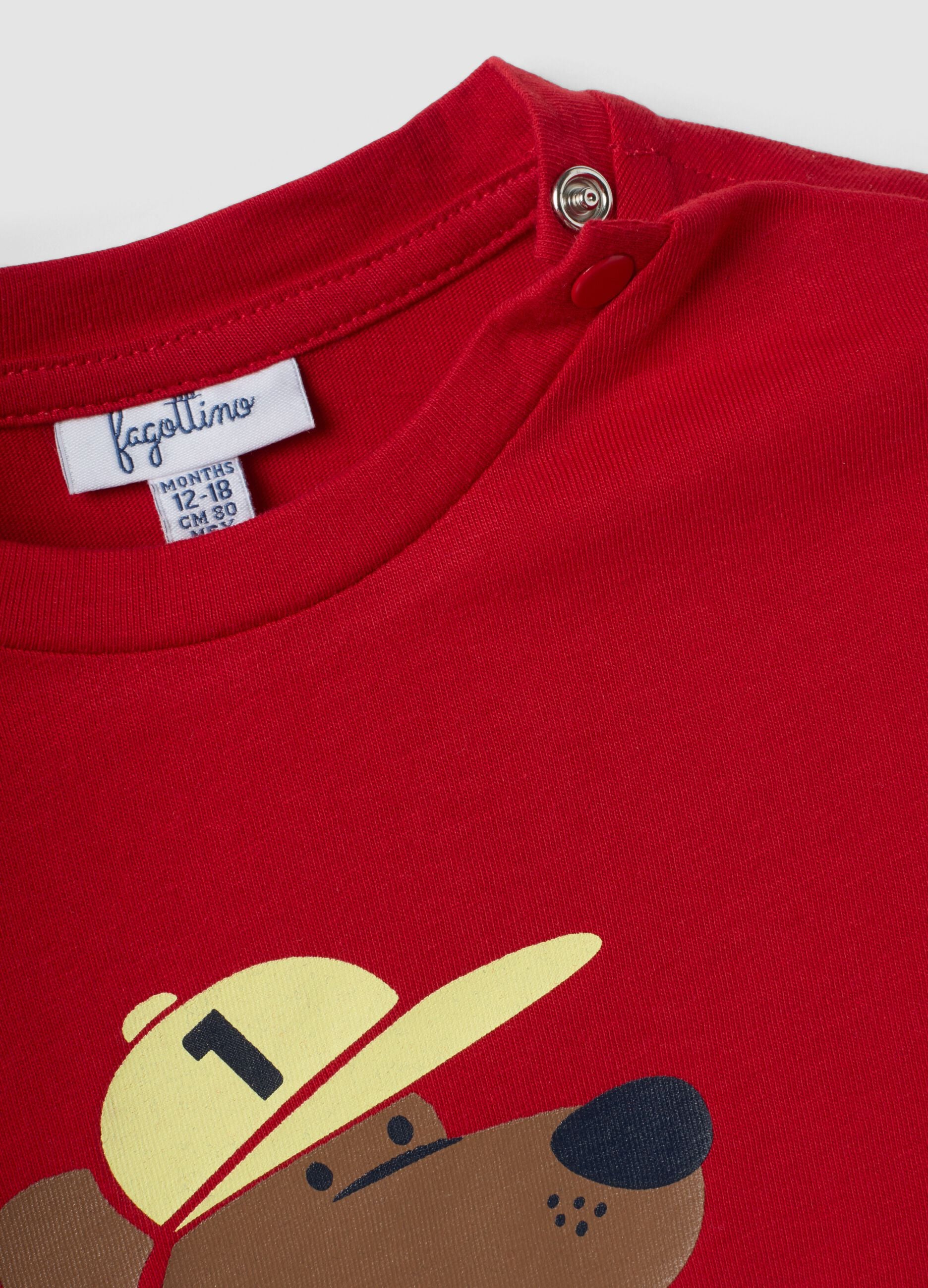 Red pure organic cotton T-shirt with puppy print for boys