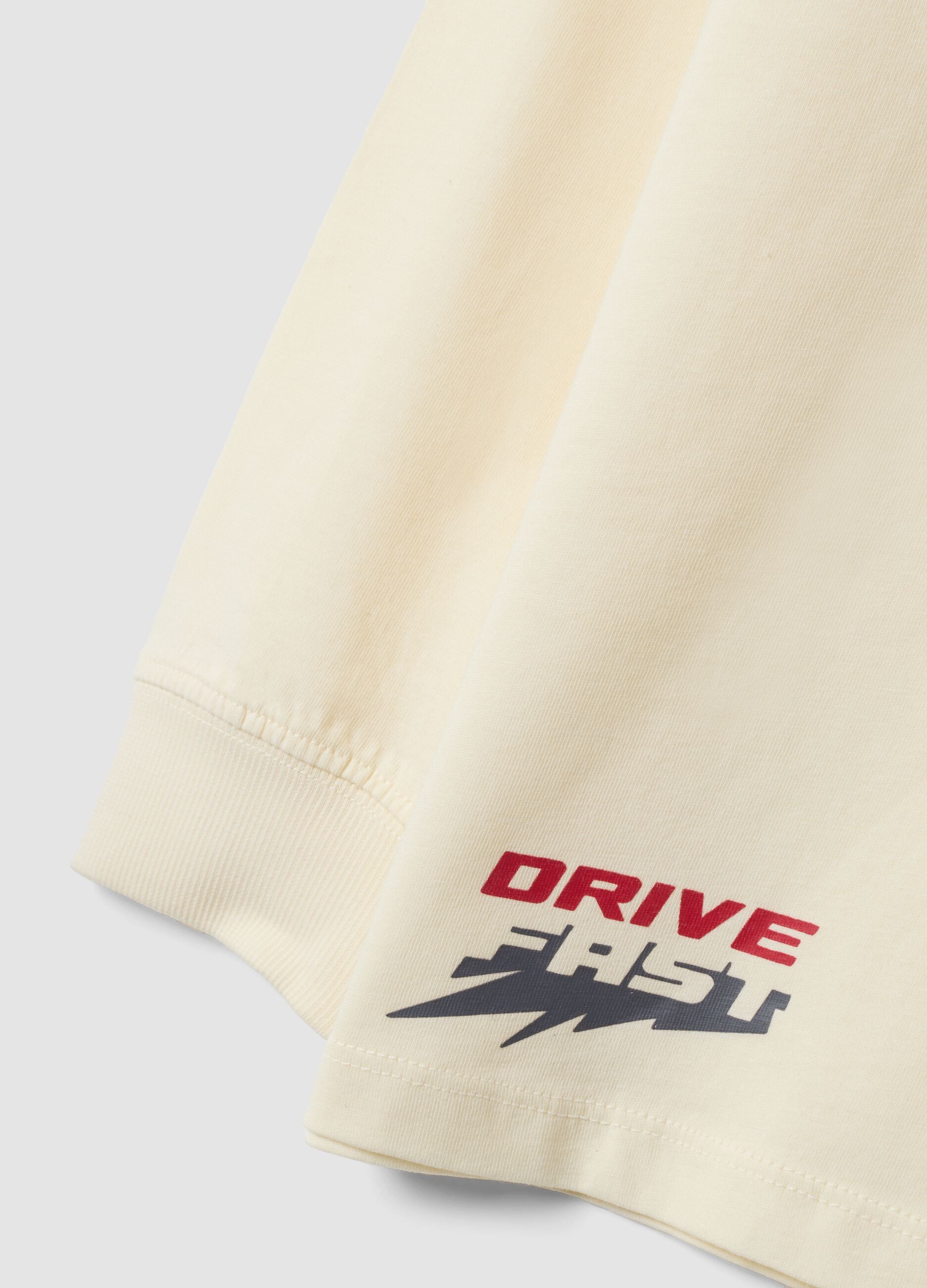 White pure cotton crew-neck T-shirt with Top Speed print