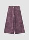 Purple wide-leg pure cotton trousers with animal print for girls_0