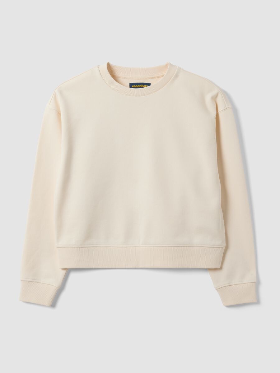 Felpa bianca in misto cotone a girocollo regular fit_0