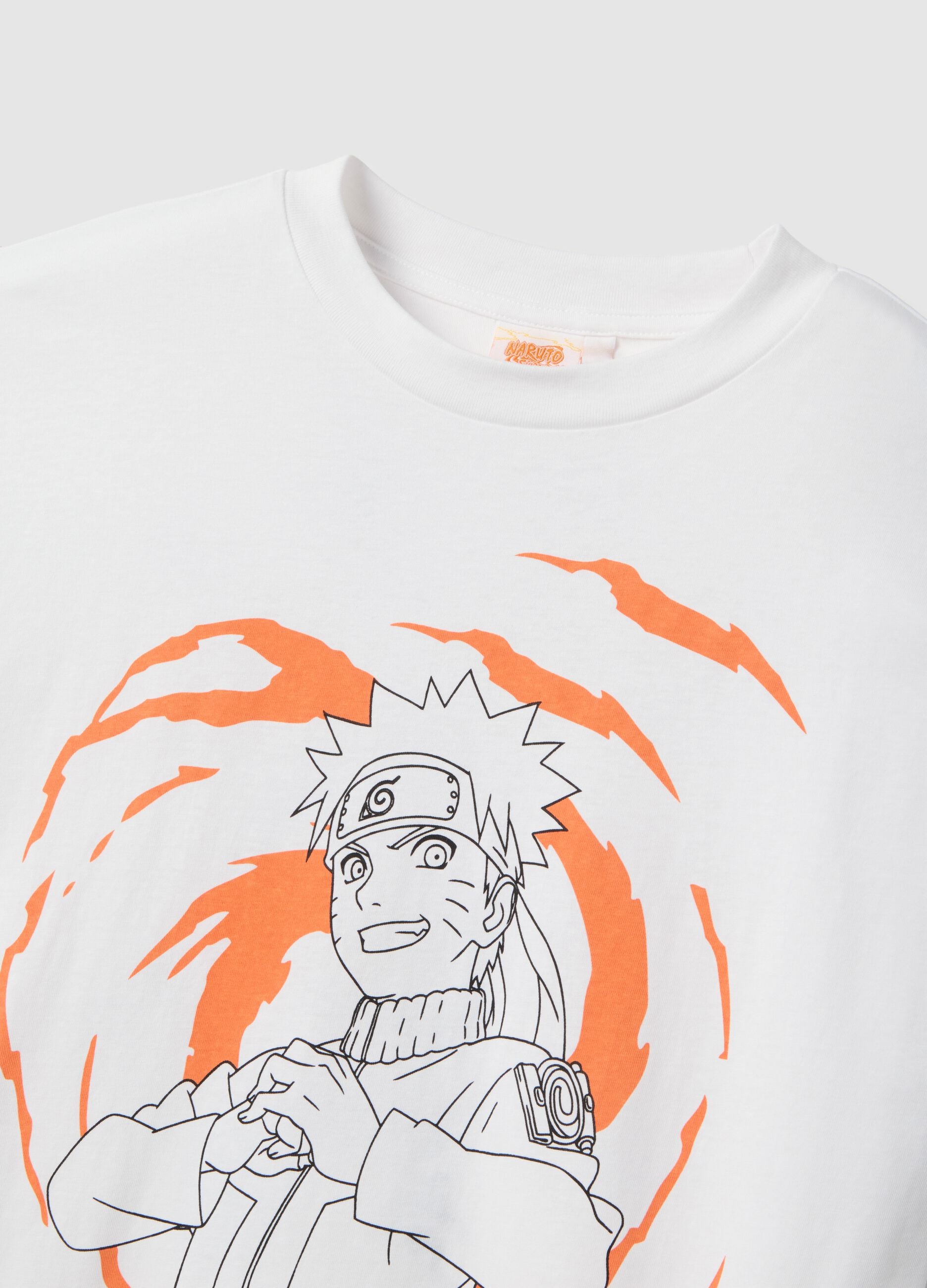 White pure cotton regular fit T-shirt with Naruto print