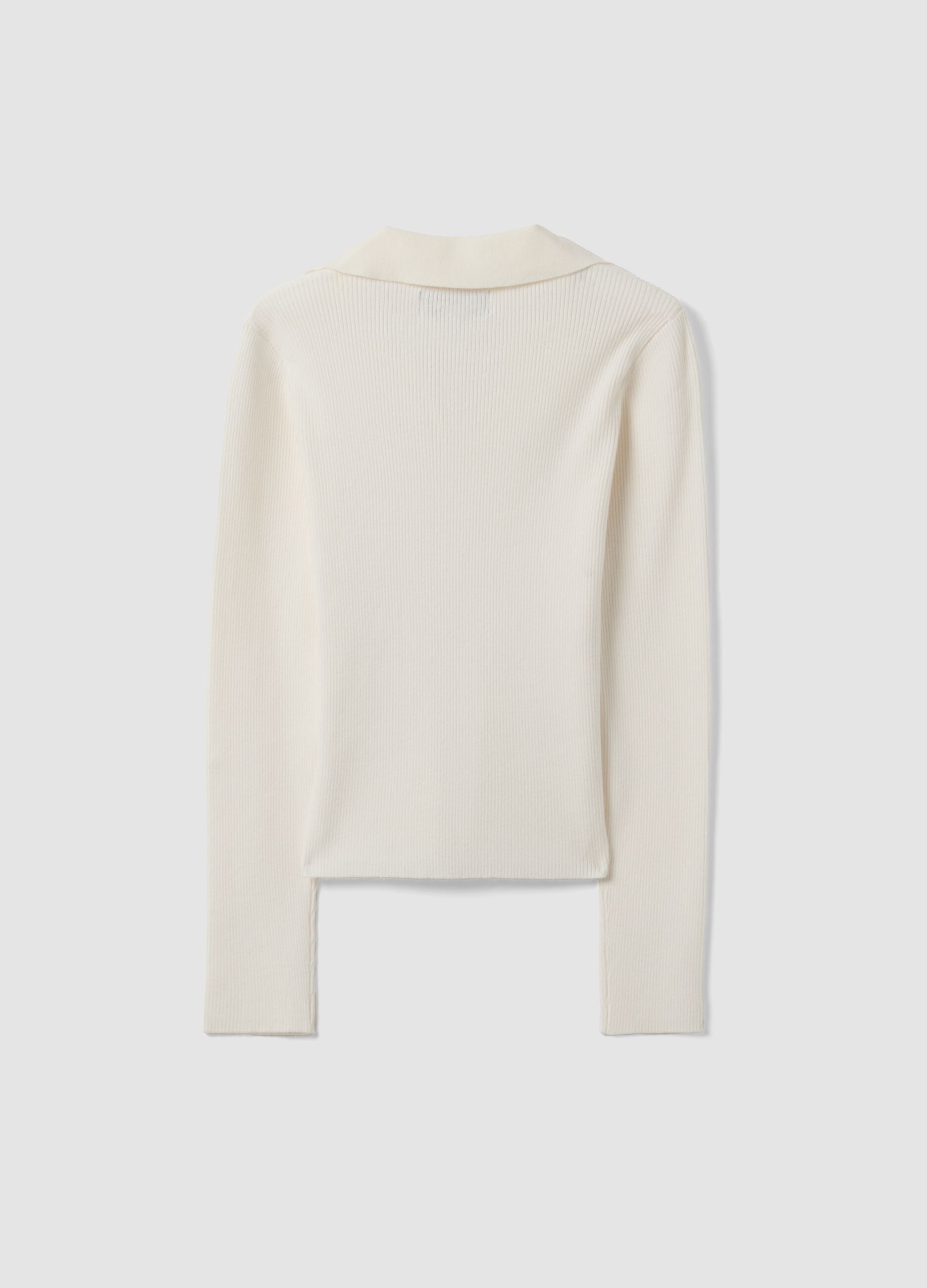 White fitted viscose-blend polo-collar top