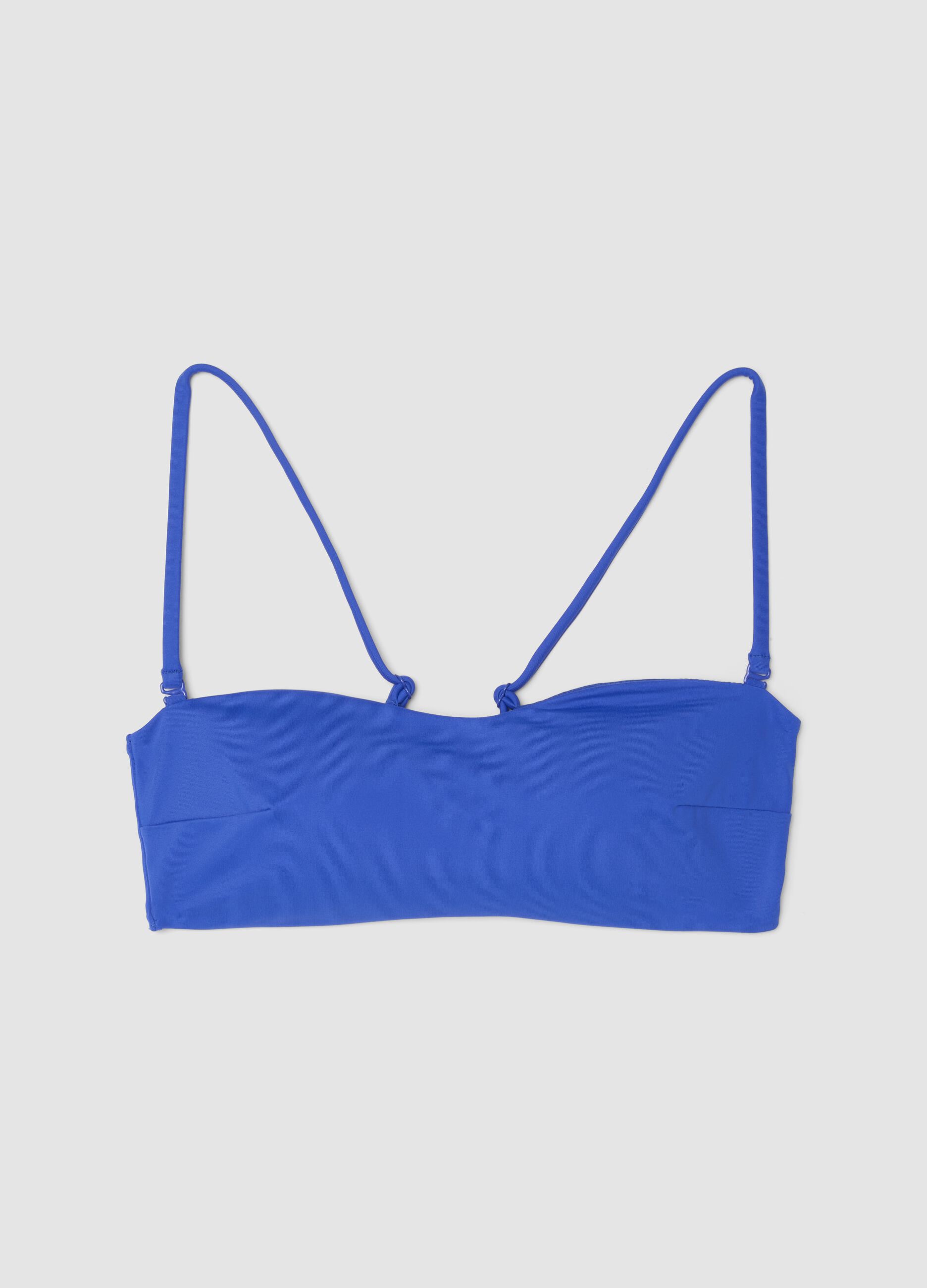 Blue bandeau bikini top in stretch fabric