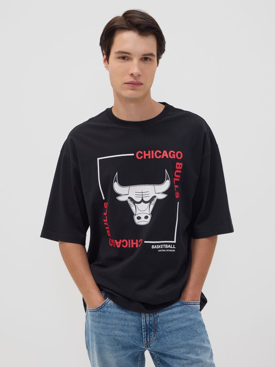 Black pure cotton T-shirt with Chicago Bulls print_0