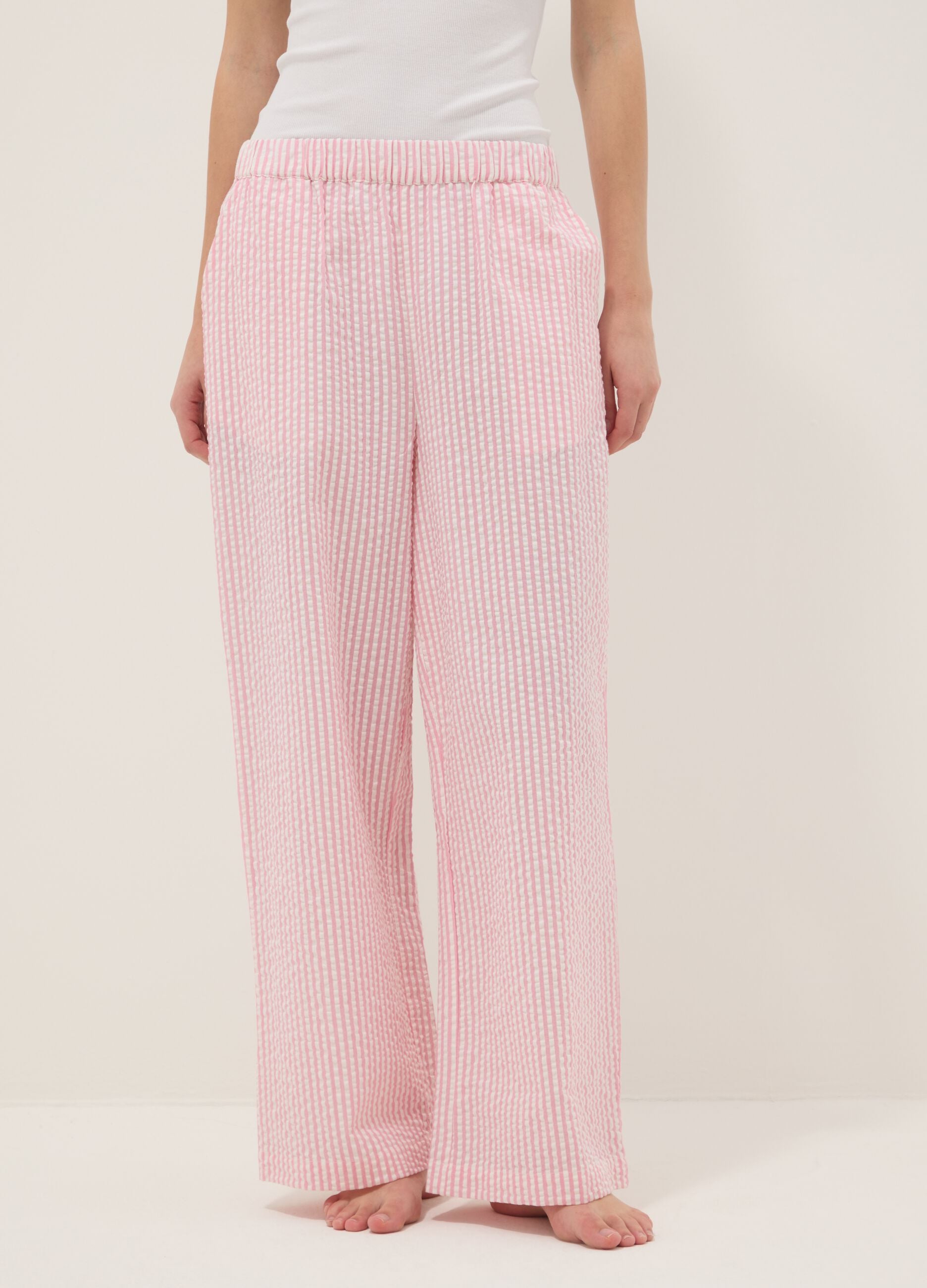 Multicoloured striped pure cotton pyjama trousers in regular fit