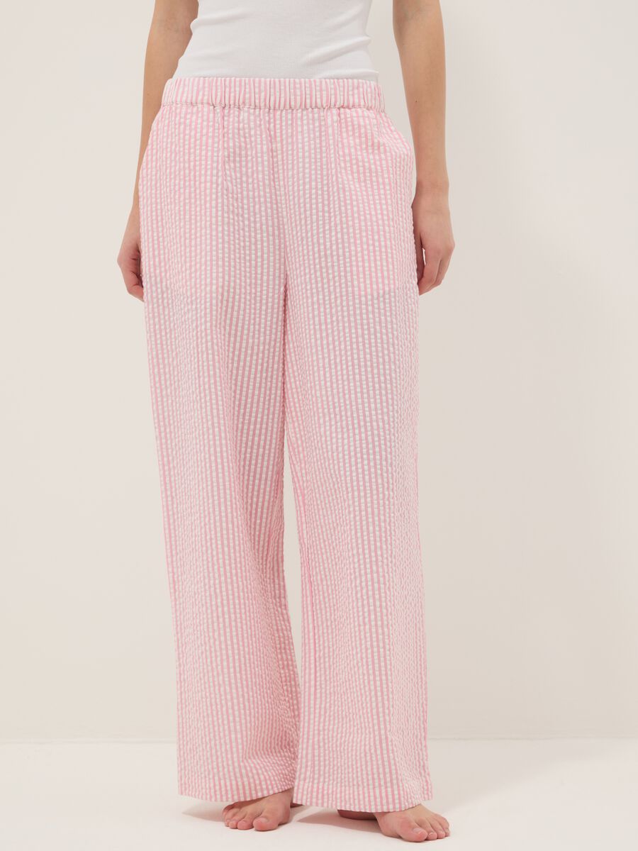 Pantaloni pigiama in puro cotone a righe multicolor regular fit_1