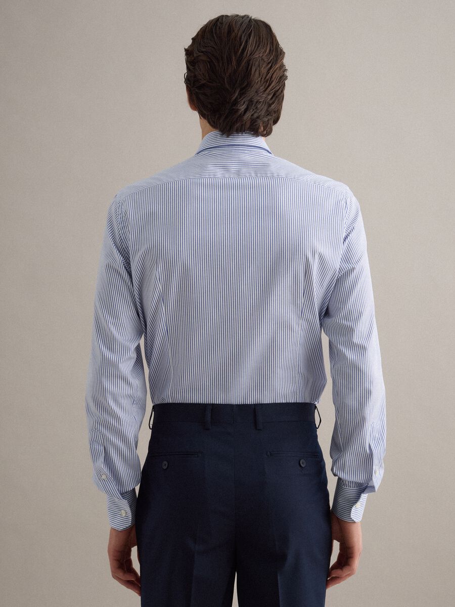 Camicia in puro cotone a righe bianche e blu slim fit_3