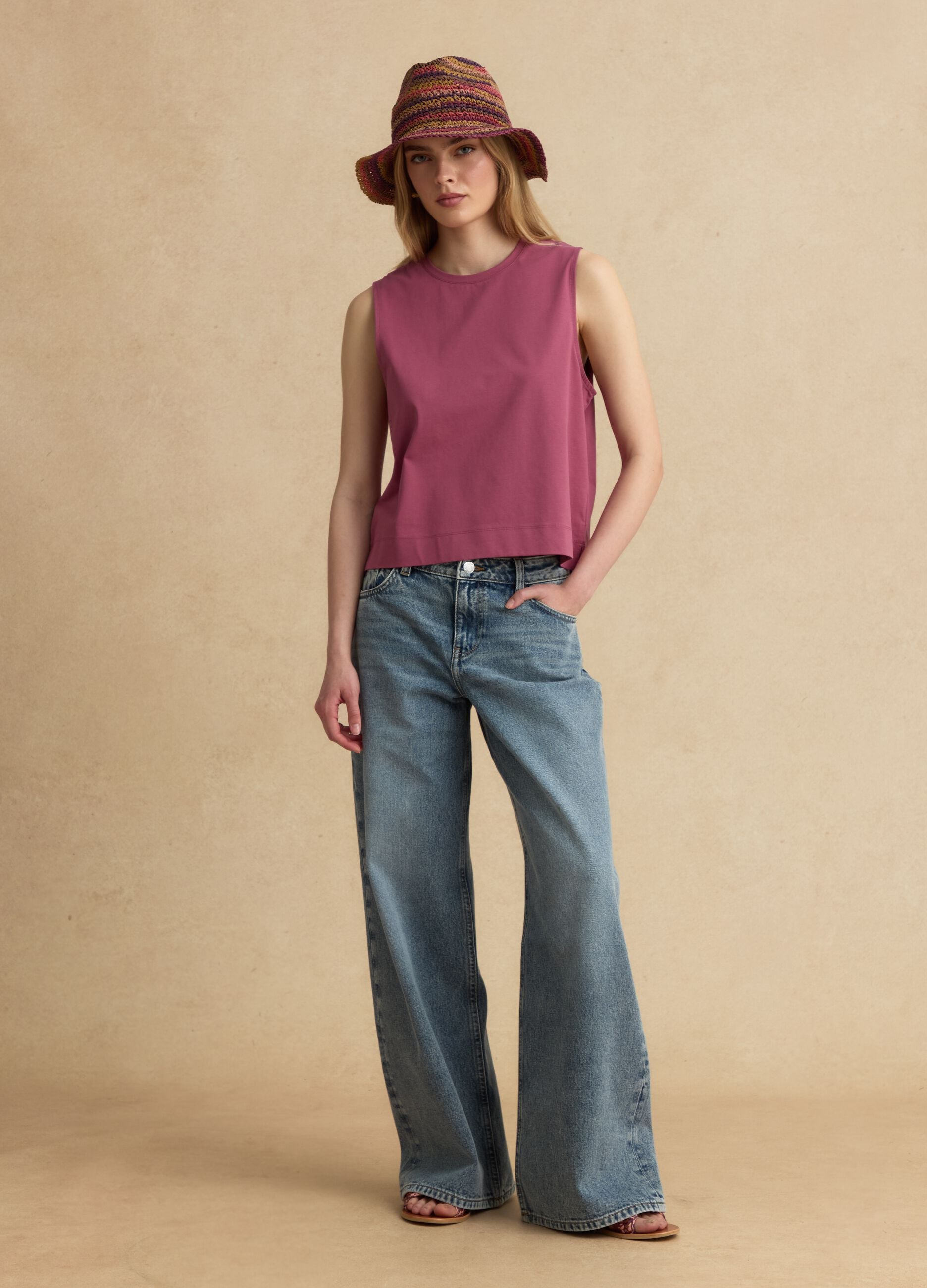 Pink cotton-blend tank top