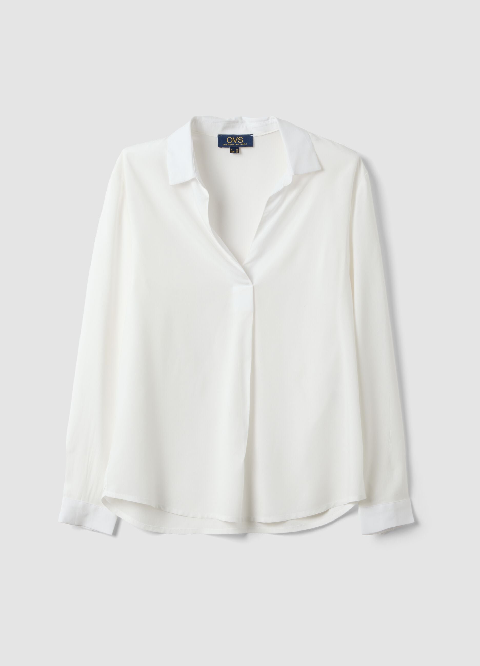 White pure viscose shirt with classic collar, regular fit